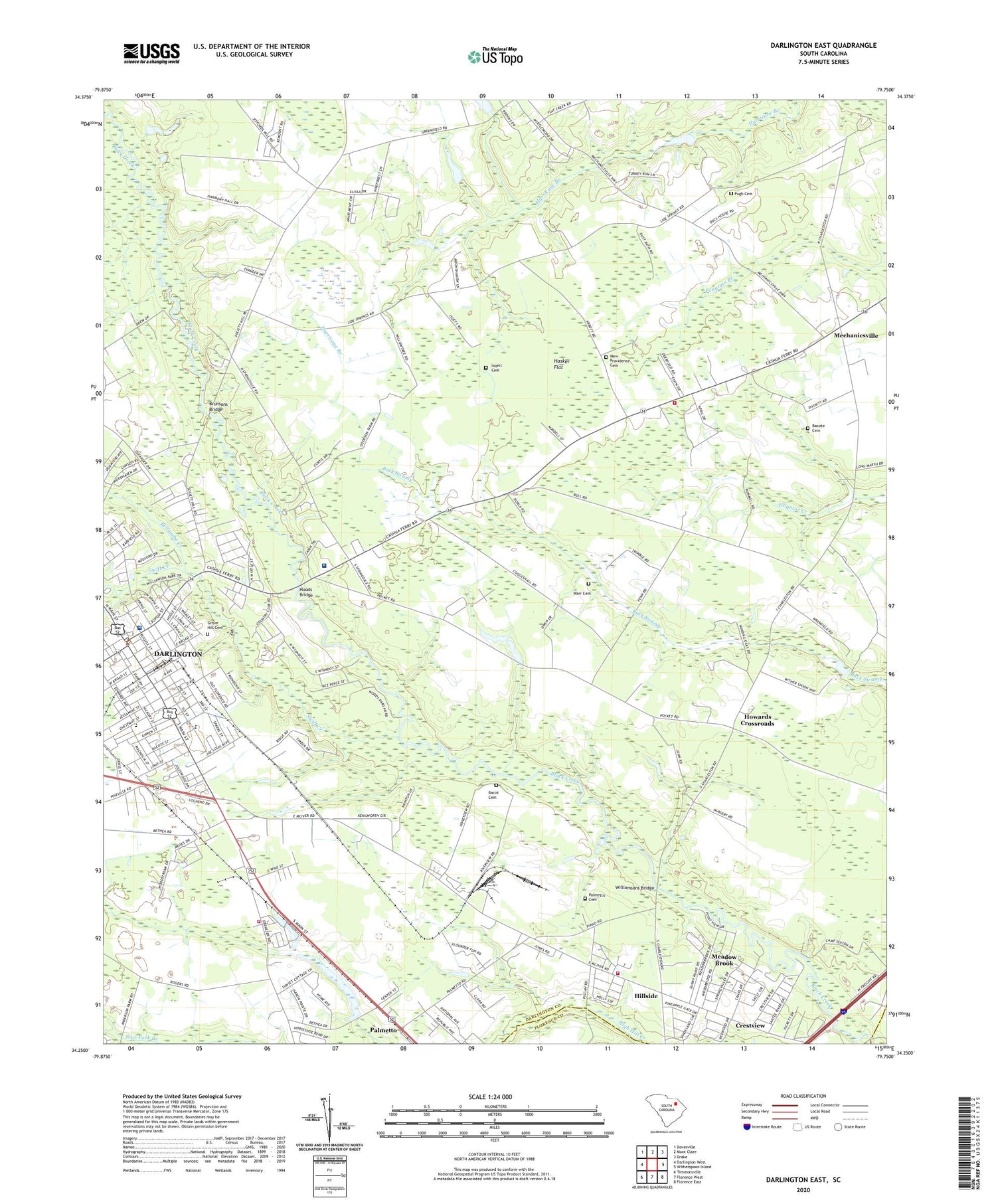 Darlington East South Carolina US Topo Map Image