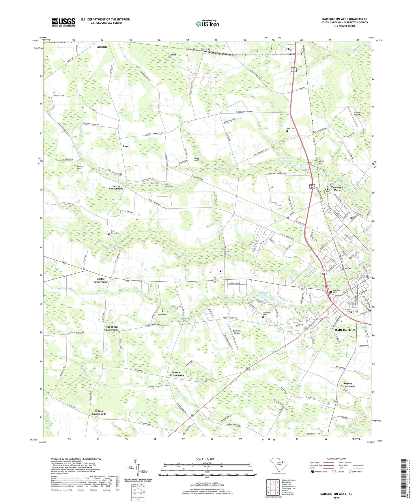 Darlington West South Carolina US Topo Map Image
