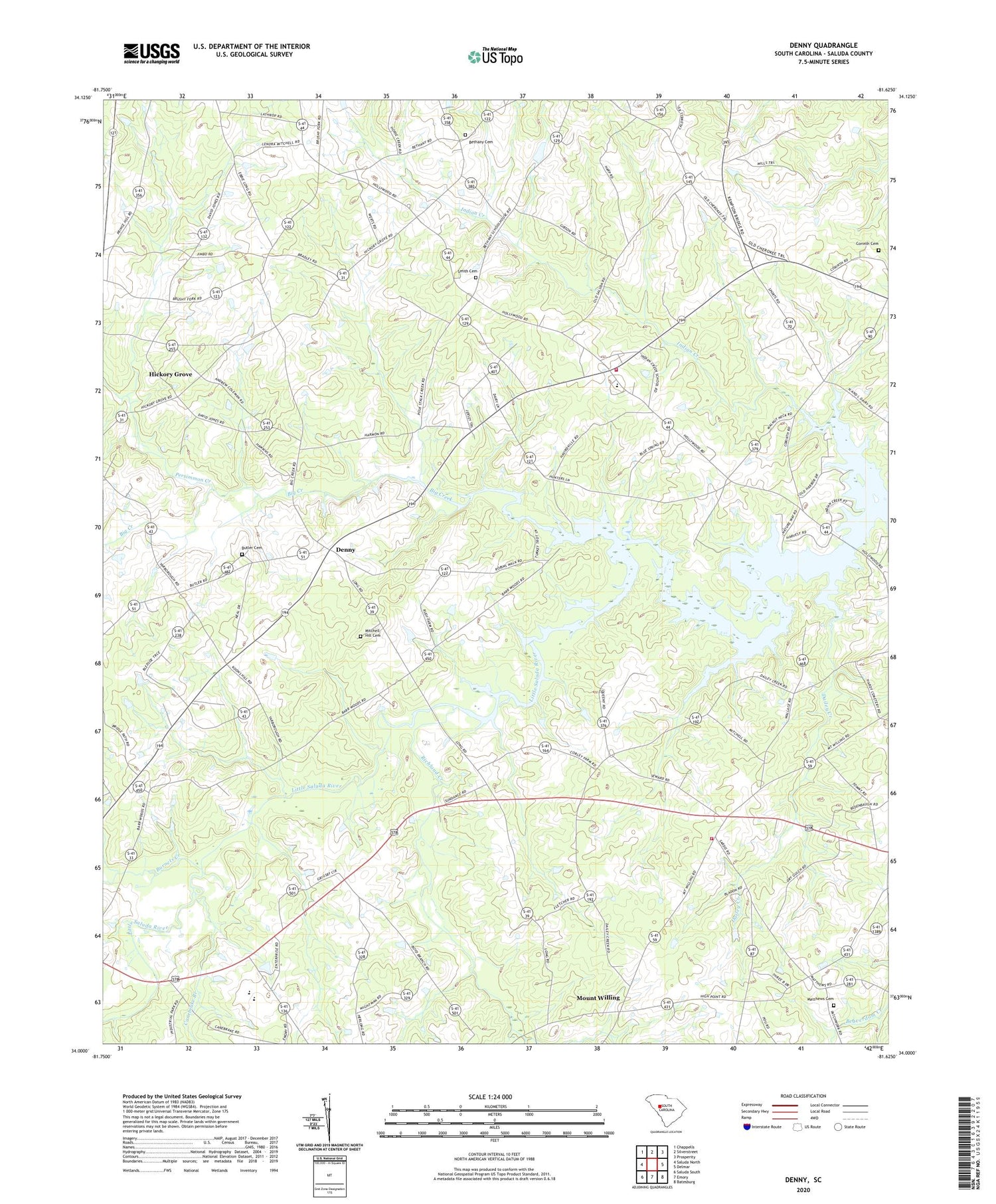 Denny South Carolina US Topo Map Image