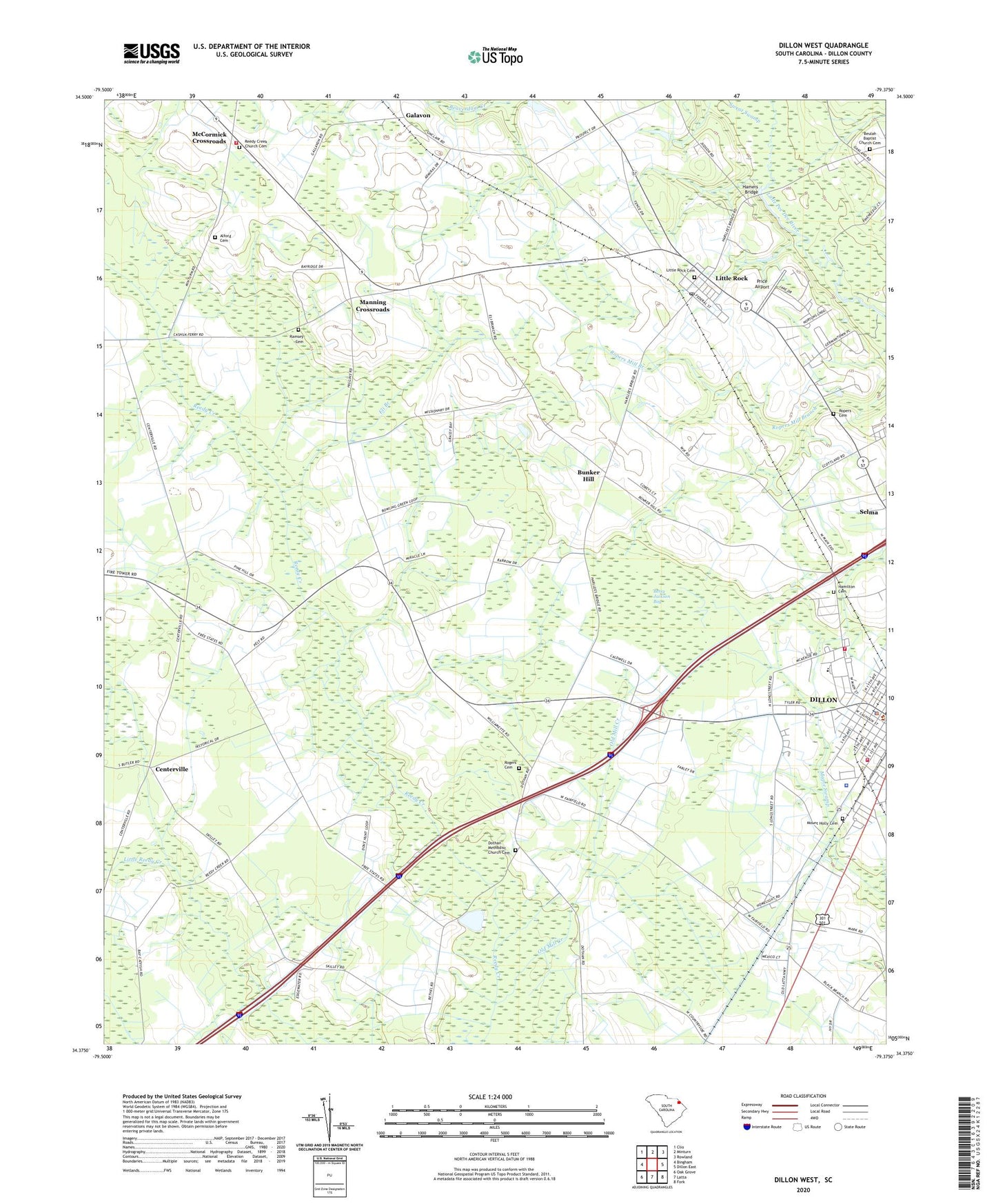 Dillon West South Carolina US Topo Map Image