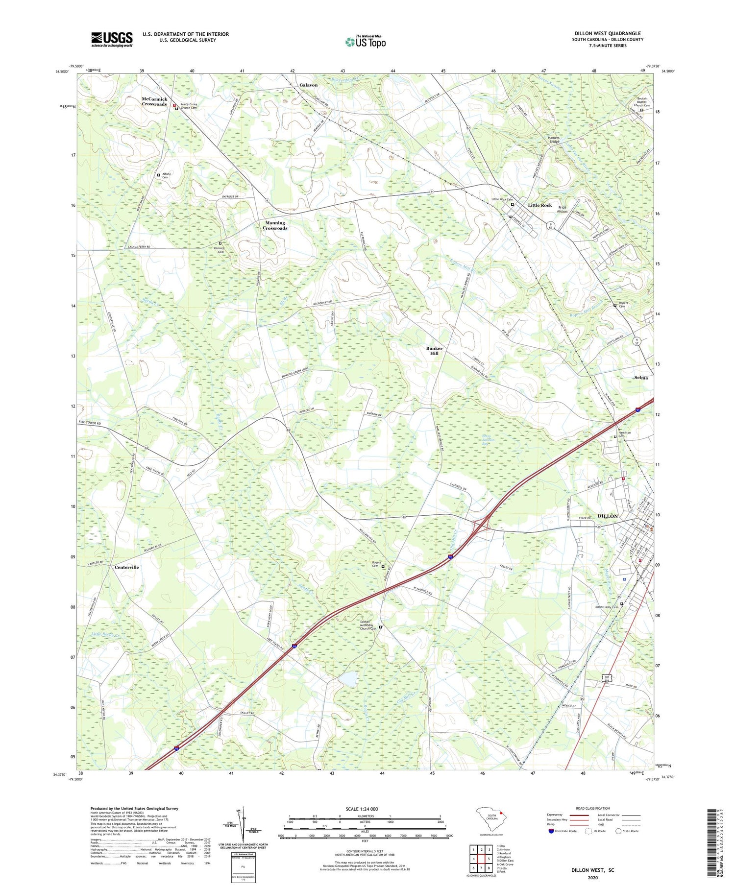 Dillon West South Carolina US Topo Map Image