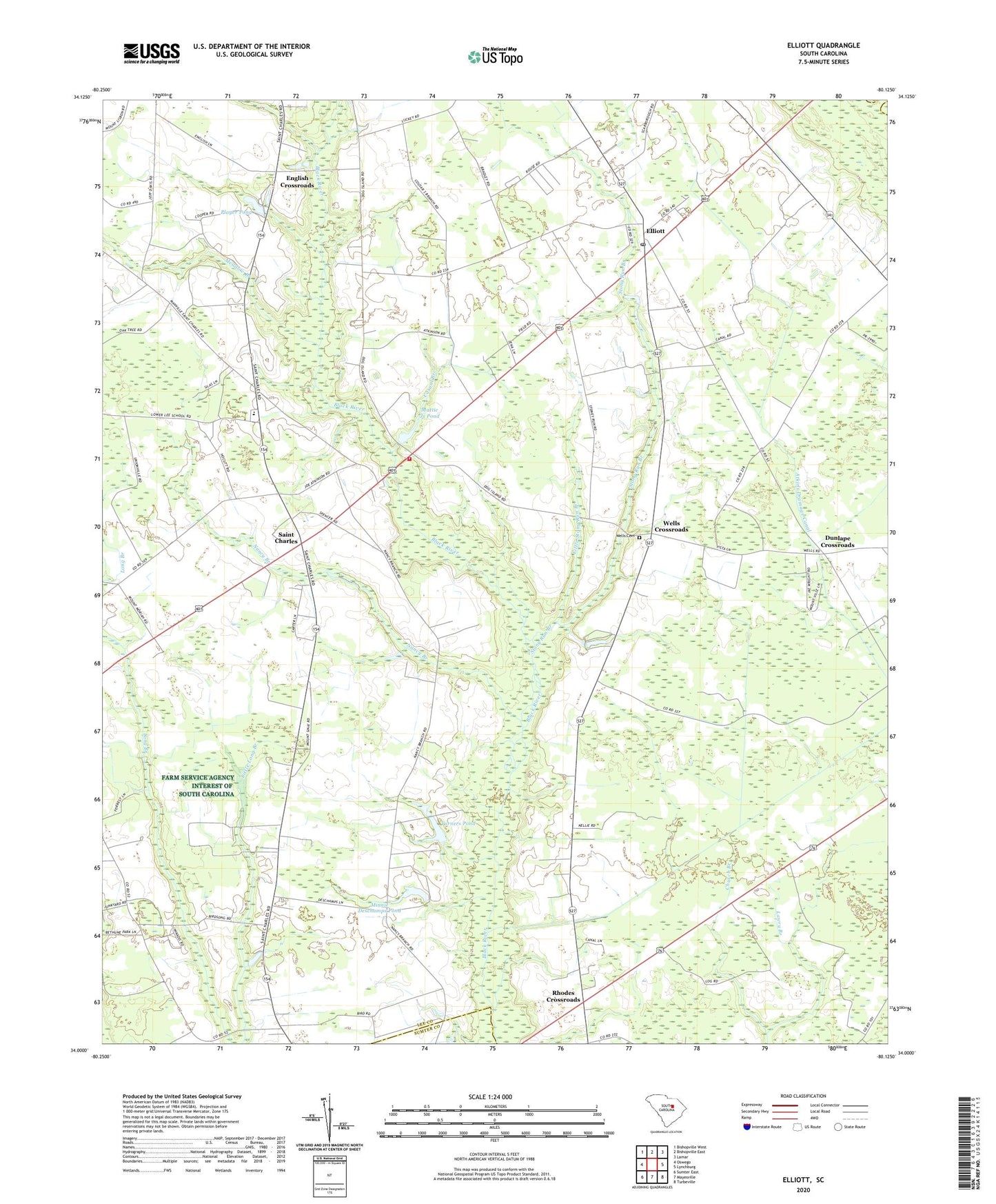 Elliott South Carolina US Topo Map Image