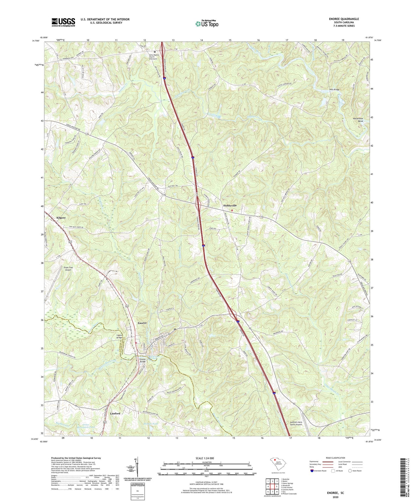 Enoree South Carolina US Topo Map Image