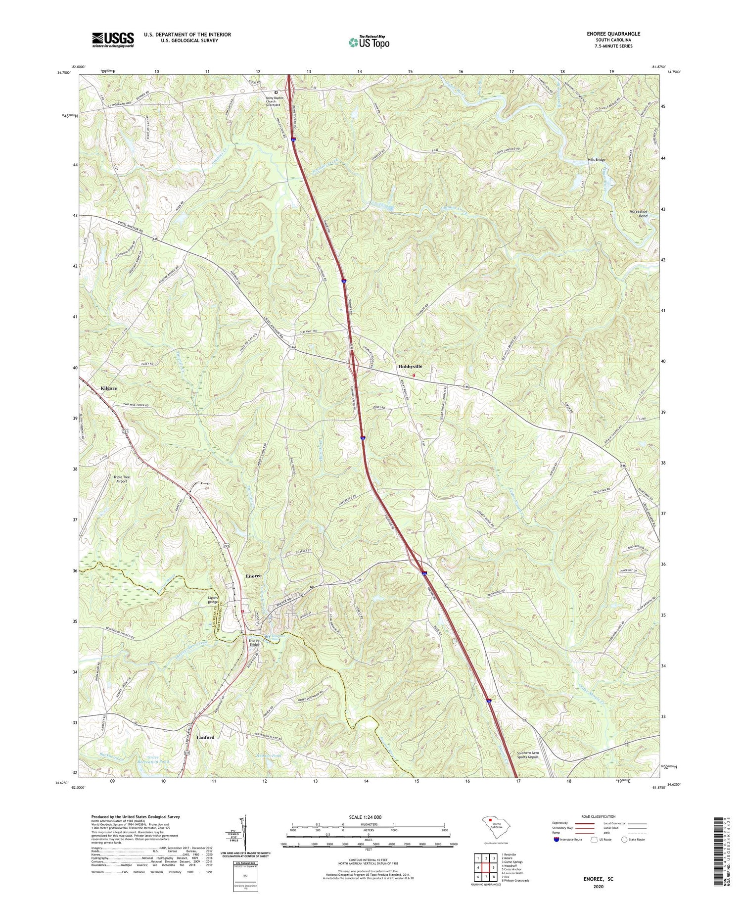 Enoree South Carolina US Topo Map Image