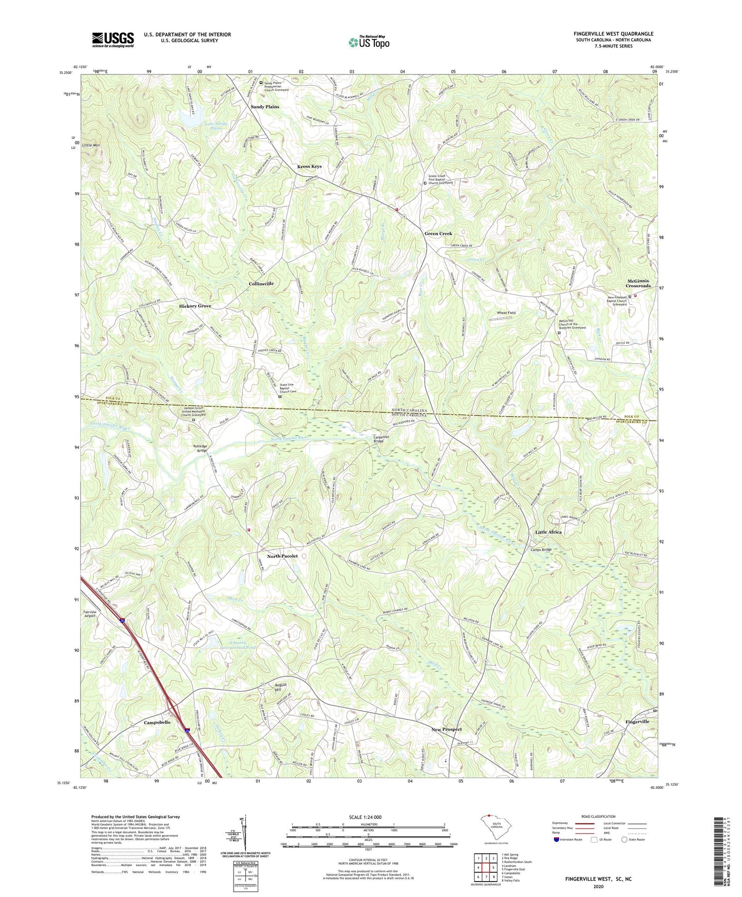 Fingerville West South Carolina US Topo Map Image