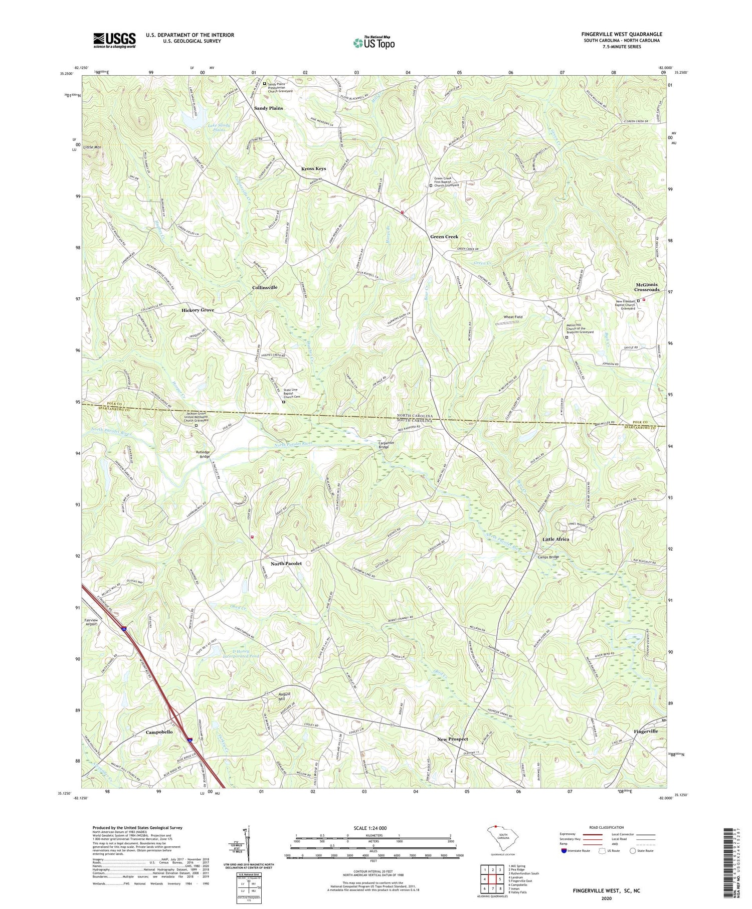 Fingerville West South Carolina US Topo Map Image