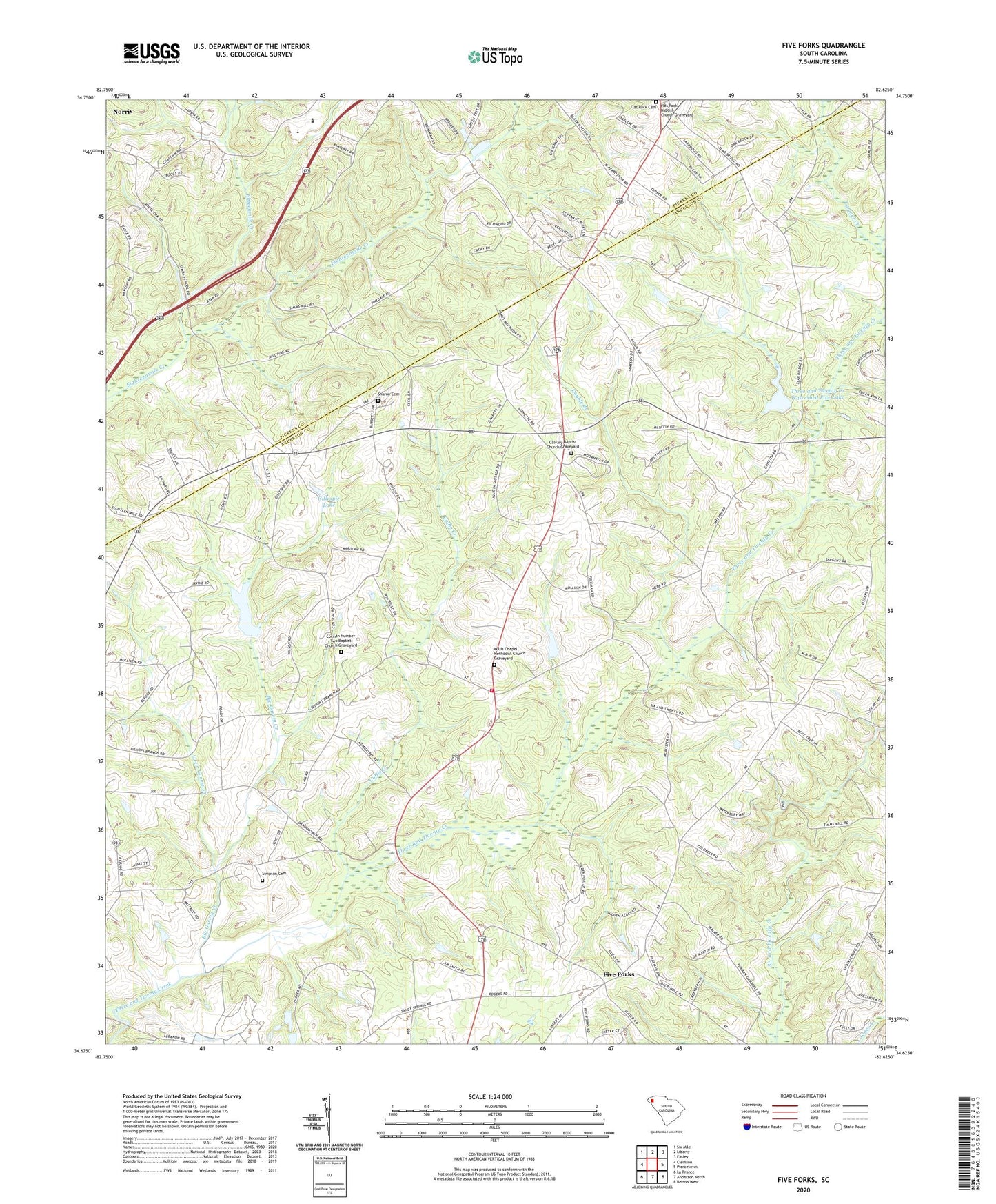 Five Forks South Carolina US Topo Map Image