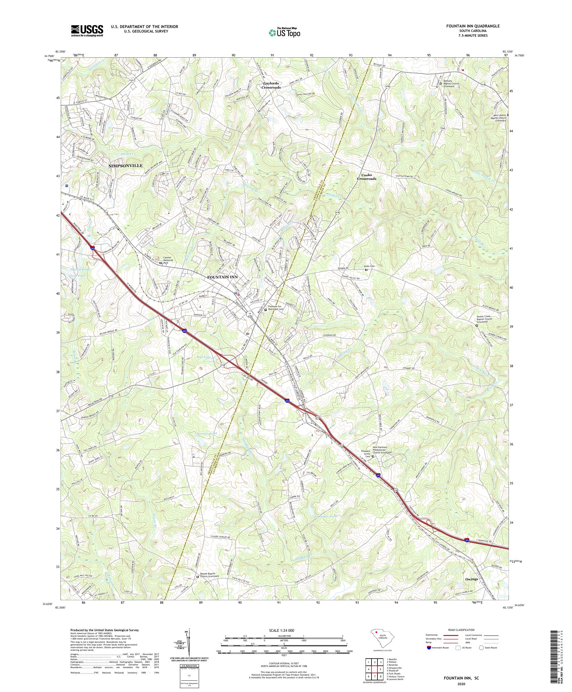 Fountain Inn South Carolina US Topo Map – MyTopo Map Store