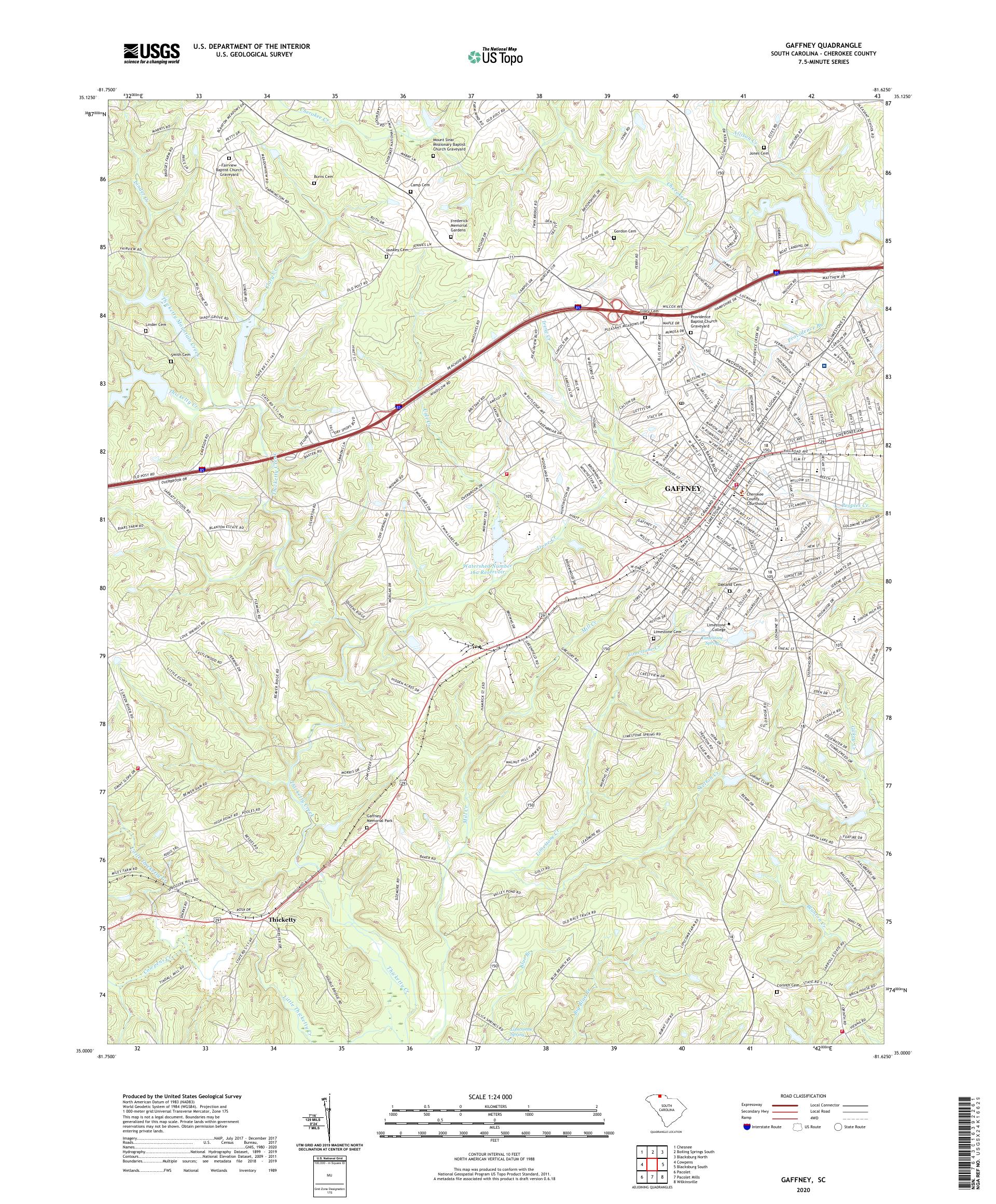 Gaffney South Carolina US Topo Map – MyTopo Map Store