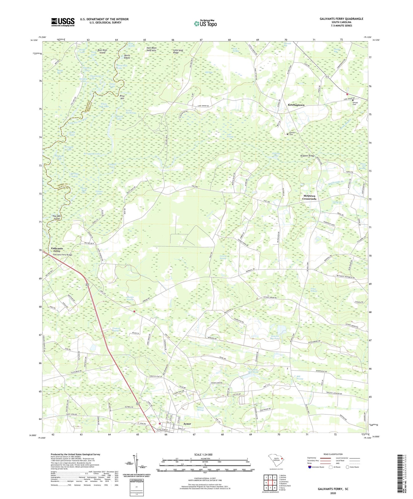 Galivants Ferry South Carolina US Topo Map Image