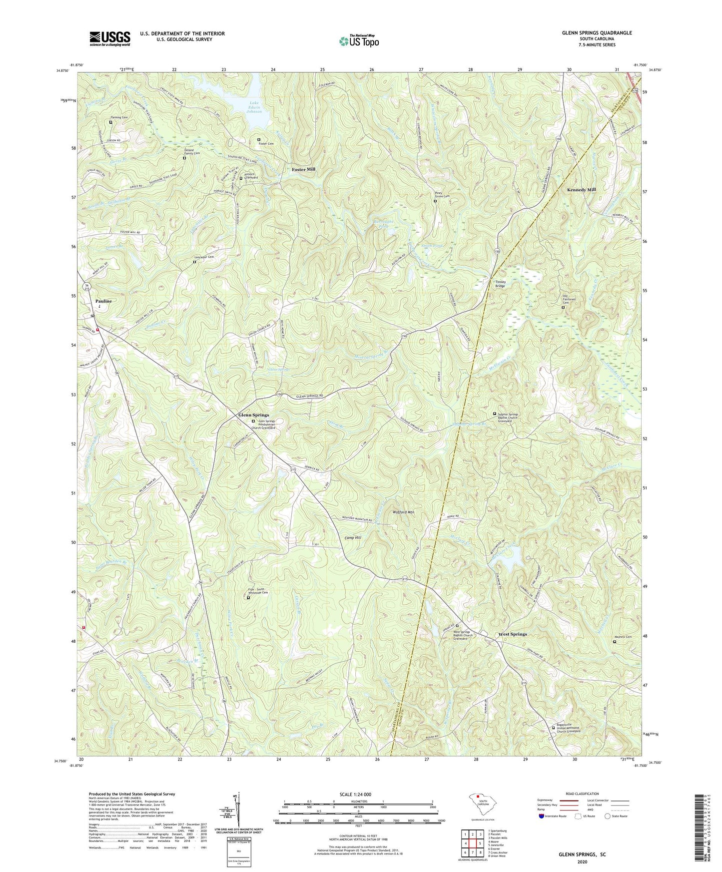 Glenn Springs South Carolina US Topo Map Image