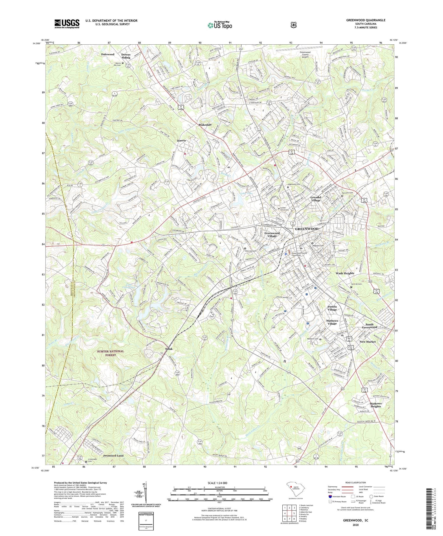 Greenwood South Carolina US Topo Map Image