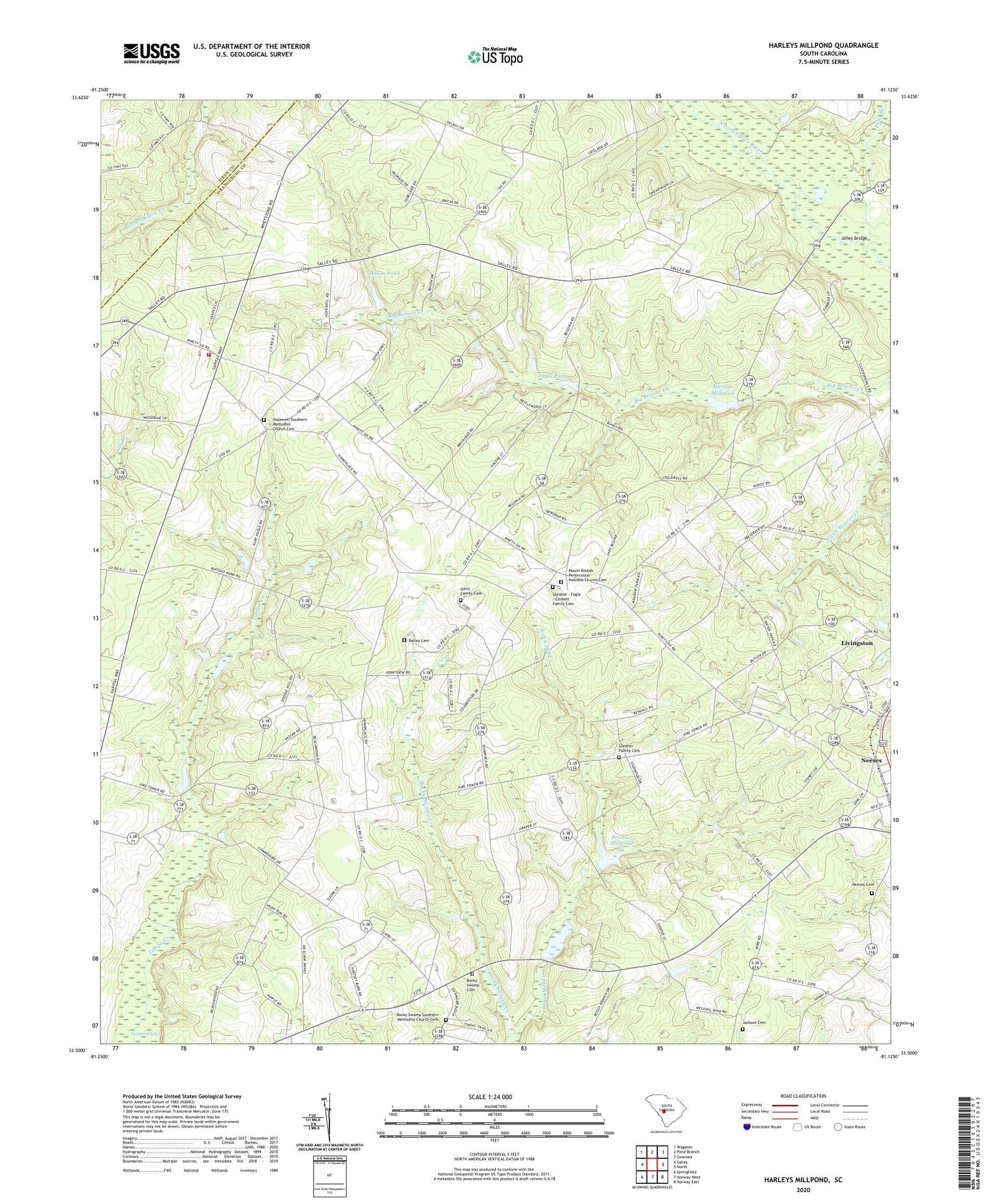 Harleys Millpond South Carolina US Topo Map Image