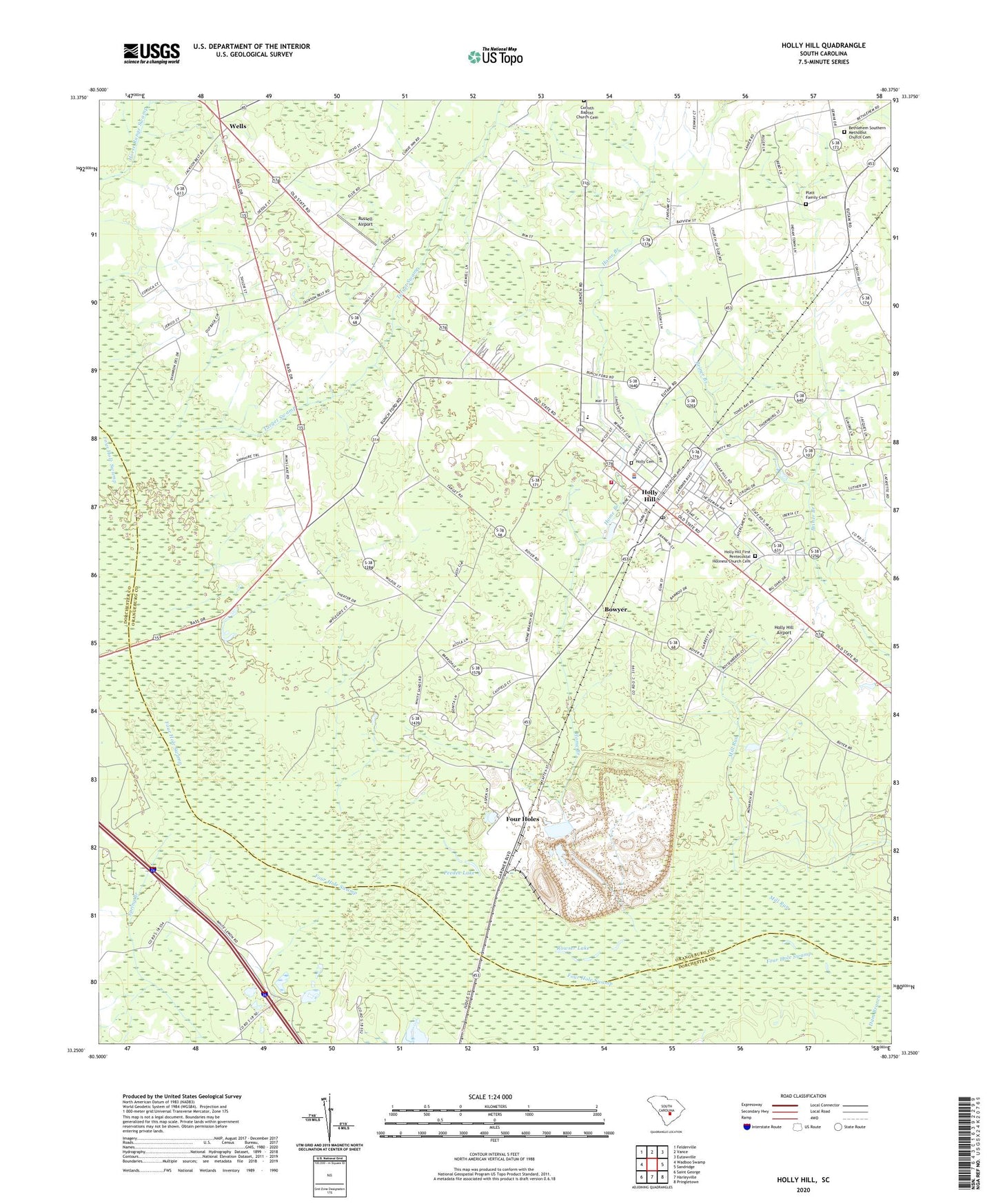 Holly Hill South Carolina US Topo Map Image