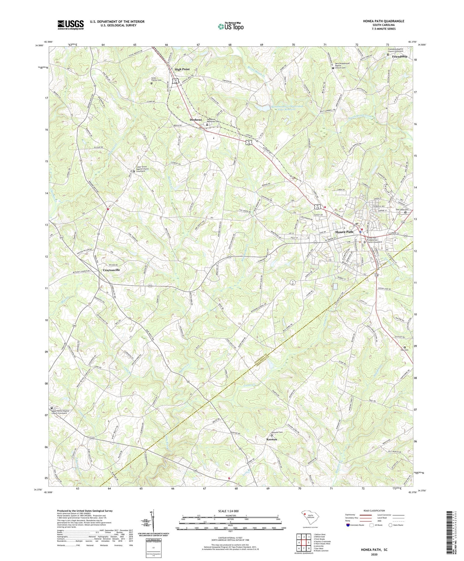 Honea Path South Carolina US Topo Map Image