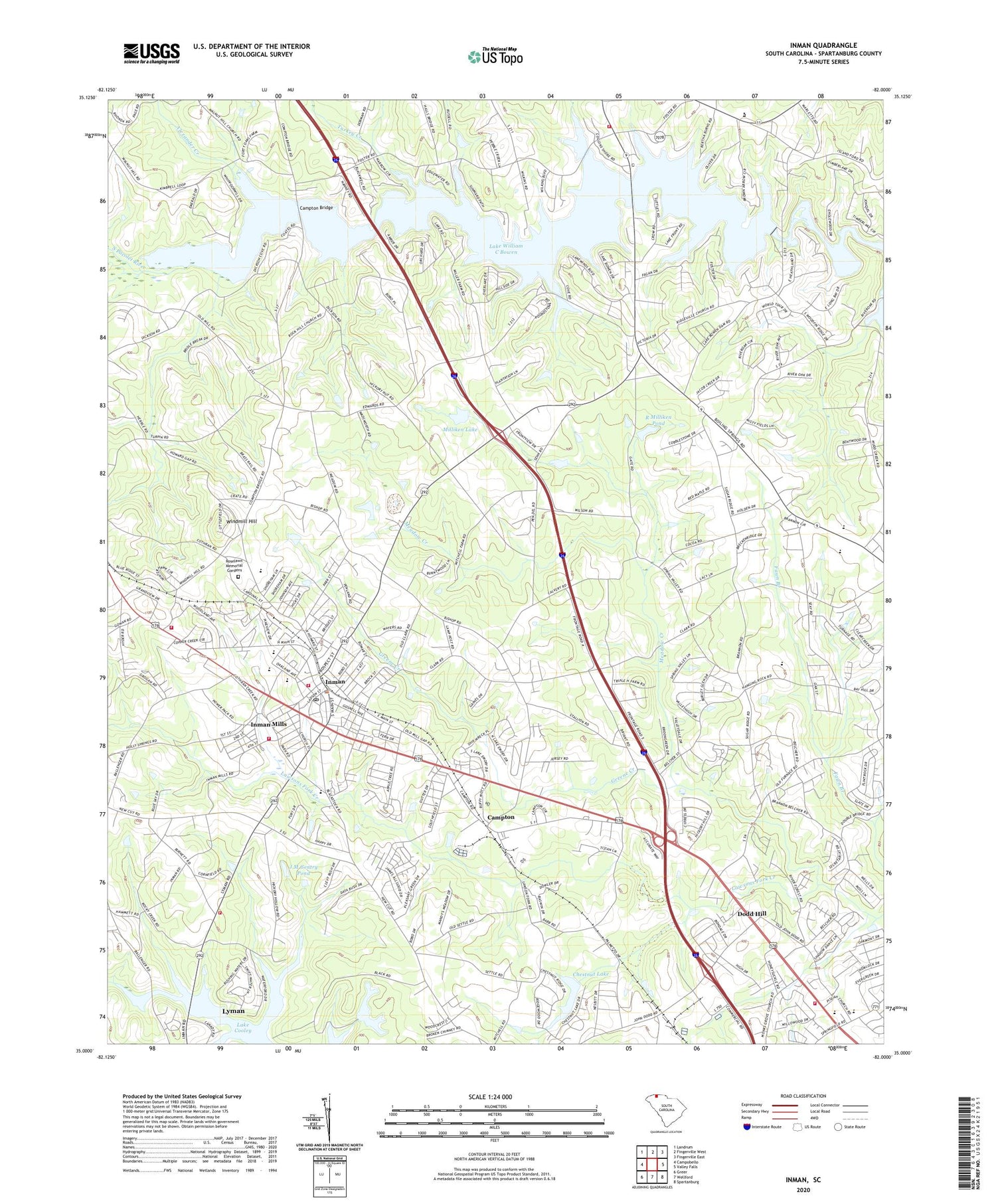 Inman South Carolina US Topo Map Image