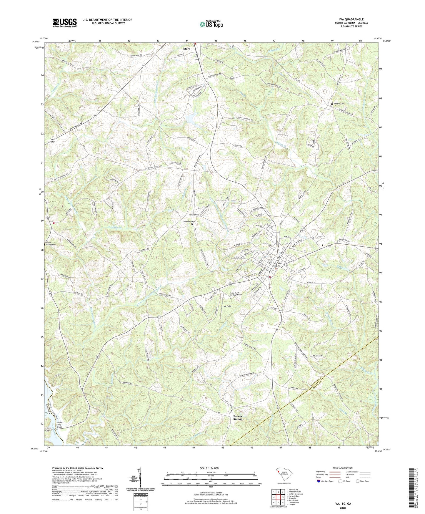 Iva South Carolina US Topo Map Image