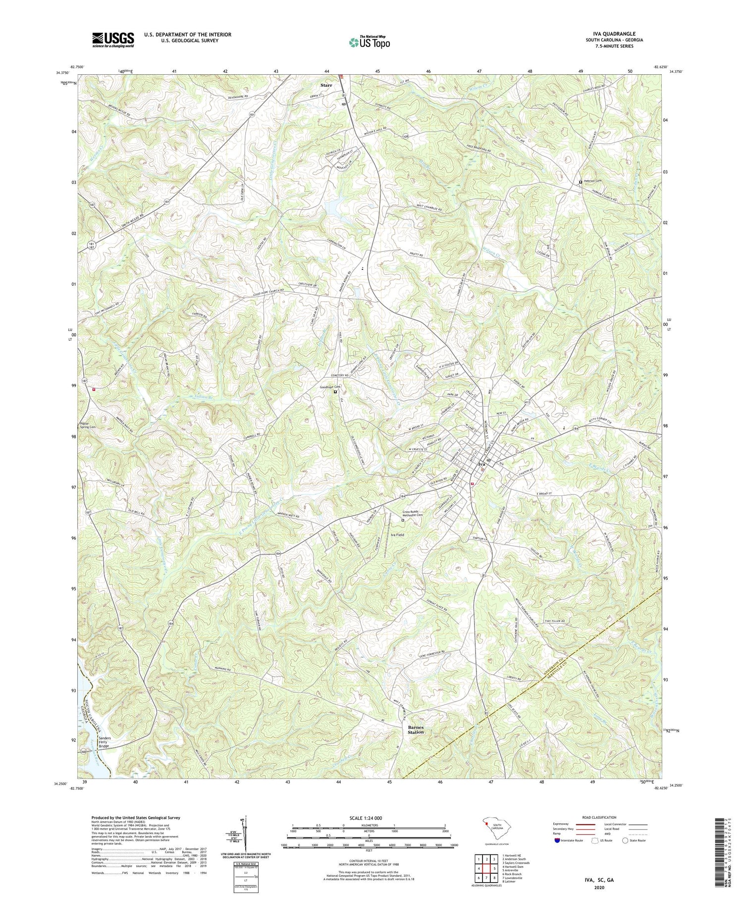 Iva South Carolina US Topo Map Image