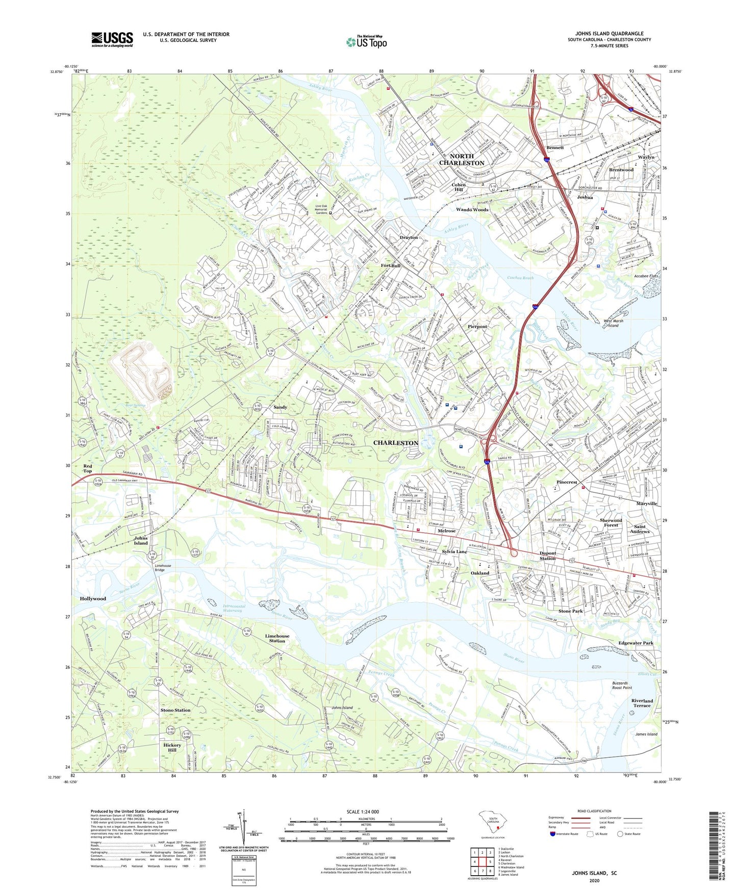 Johns Island South Carolina US Topo Map Image