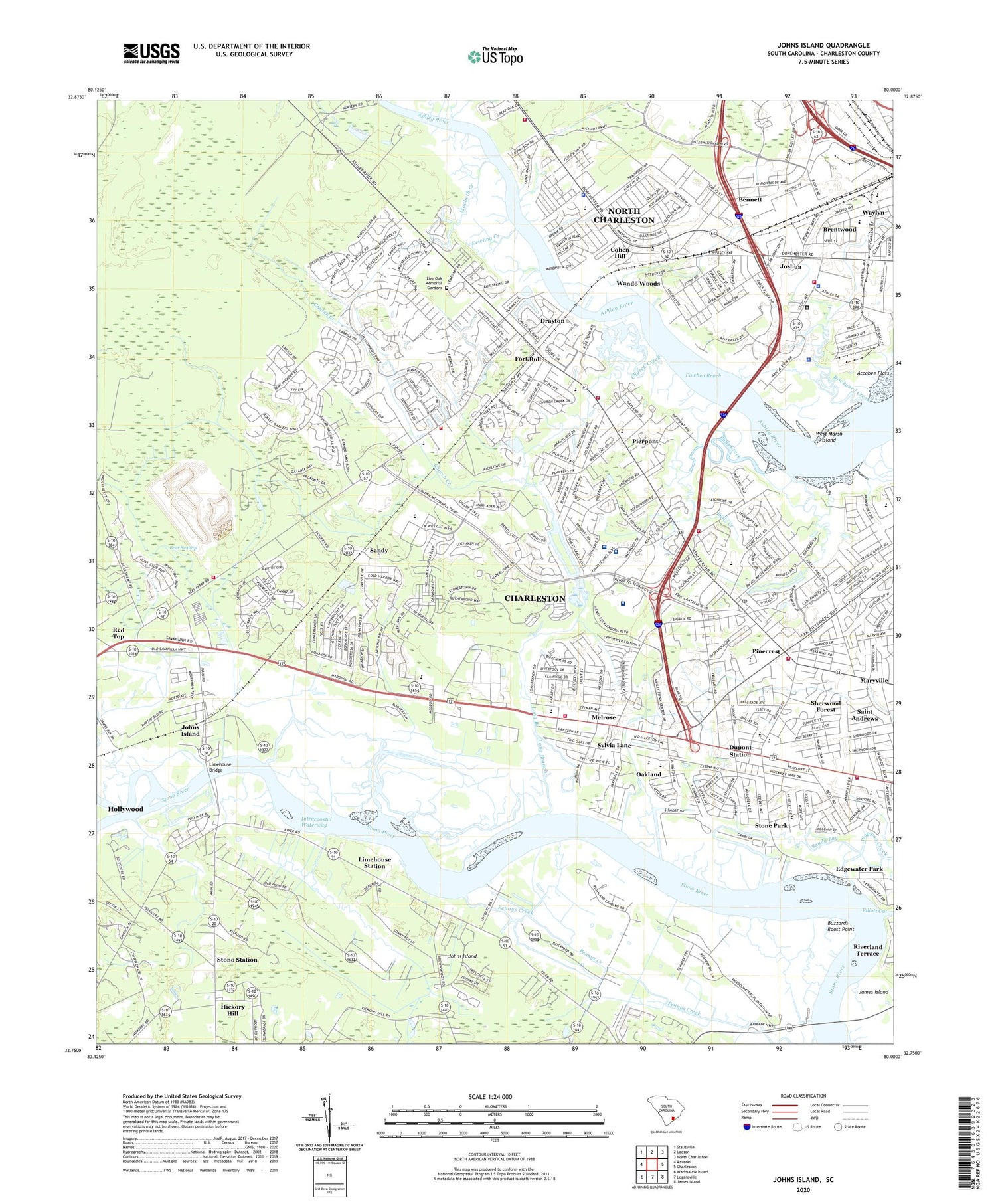 Johns Island South Carolina US Topo Map Image