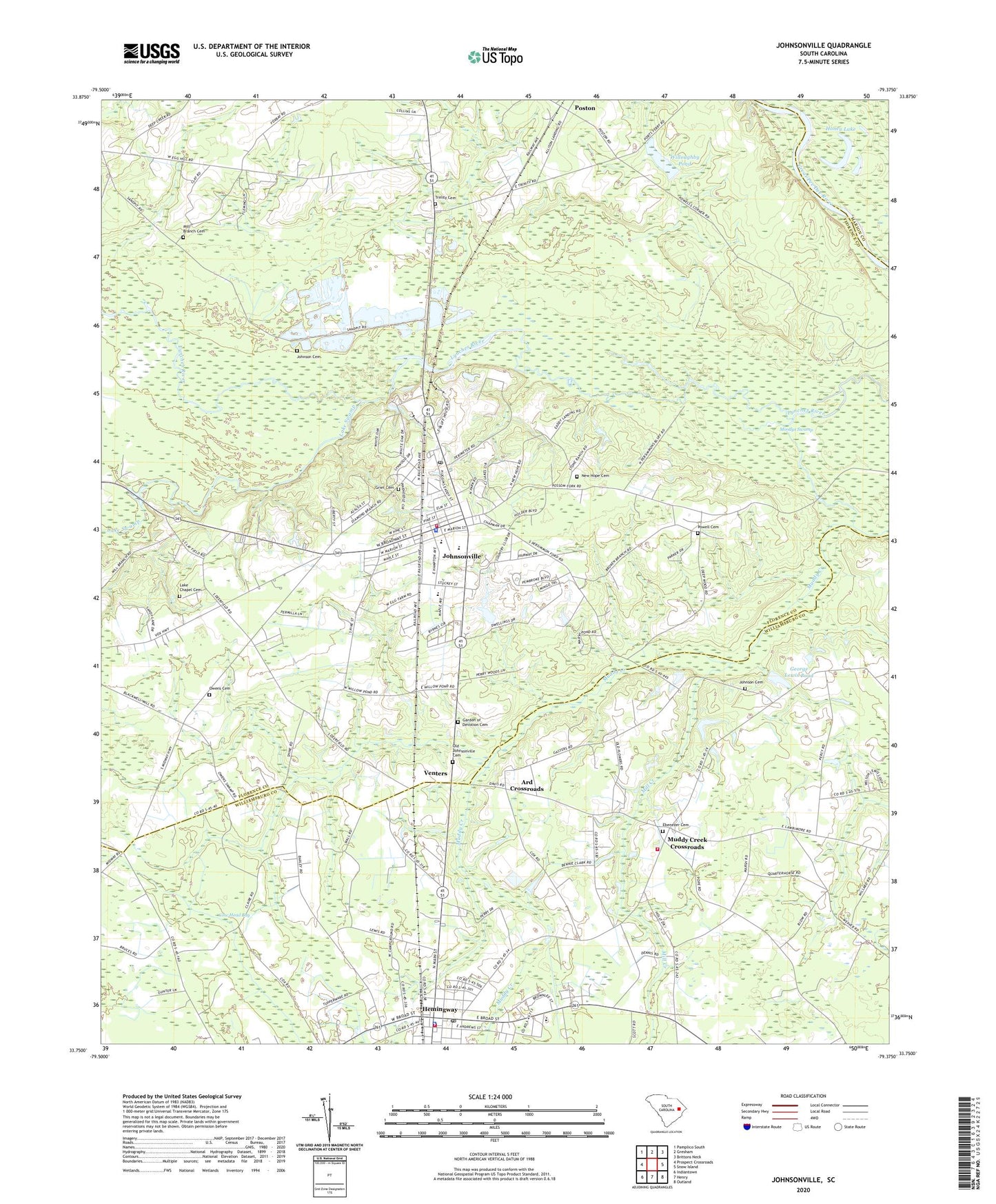 Johnsonville South Carolina US Topo Map Image