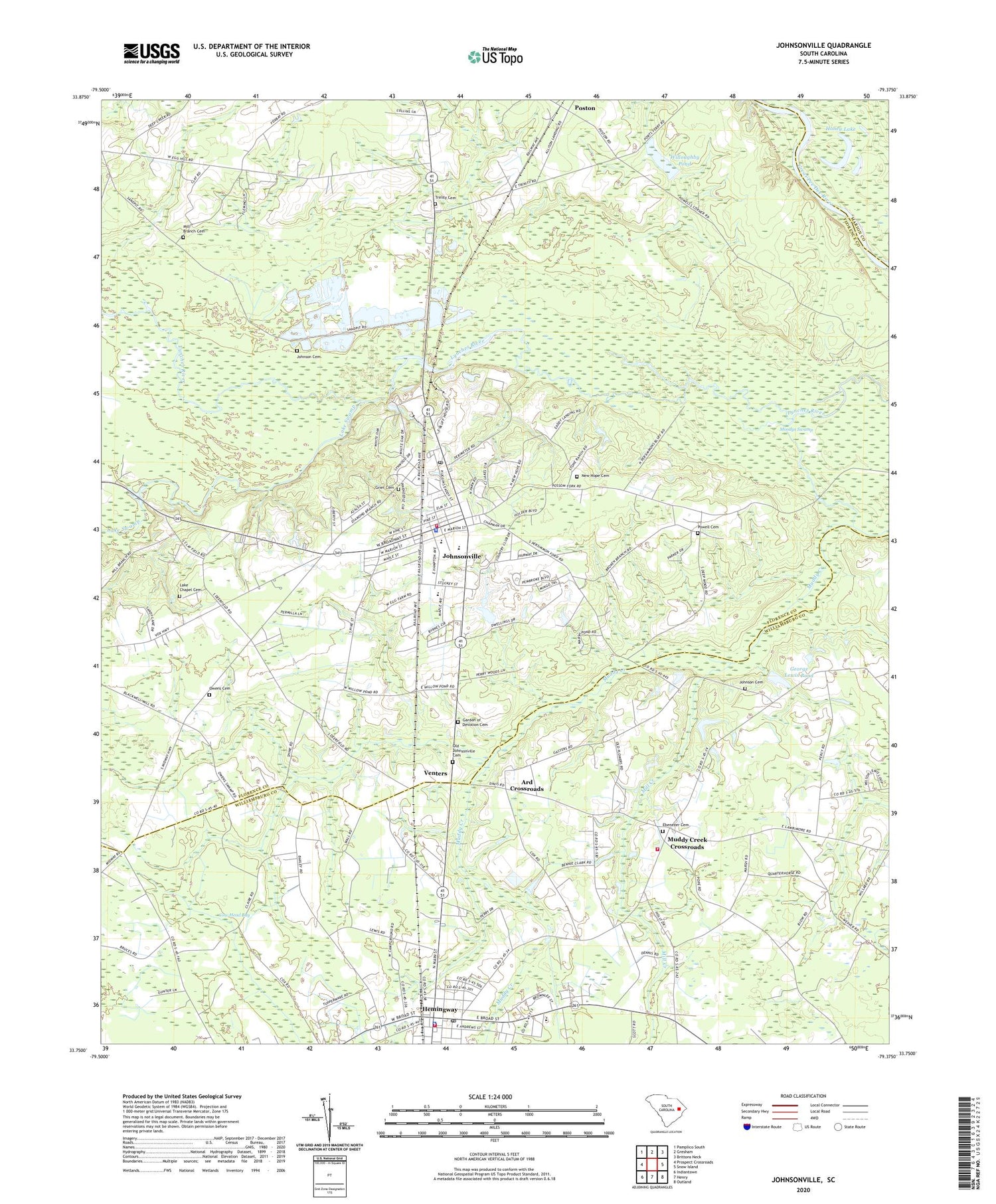 Johnsonville South Carolina US Topo Map Image