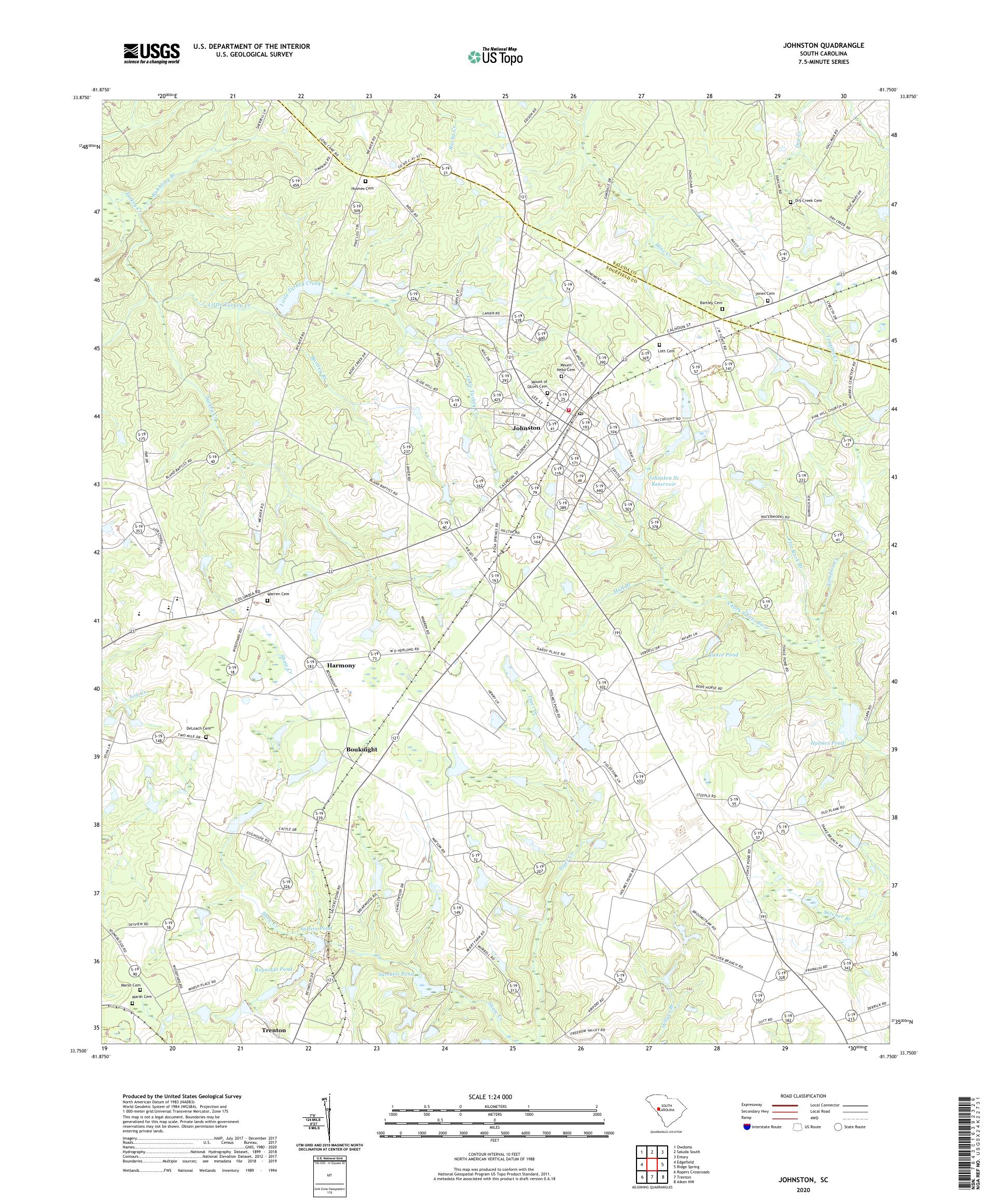 Johnston South Carolina US Topo Map – MyTopo Map Store