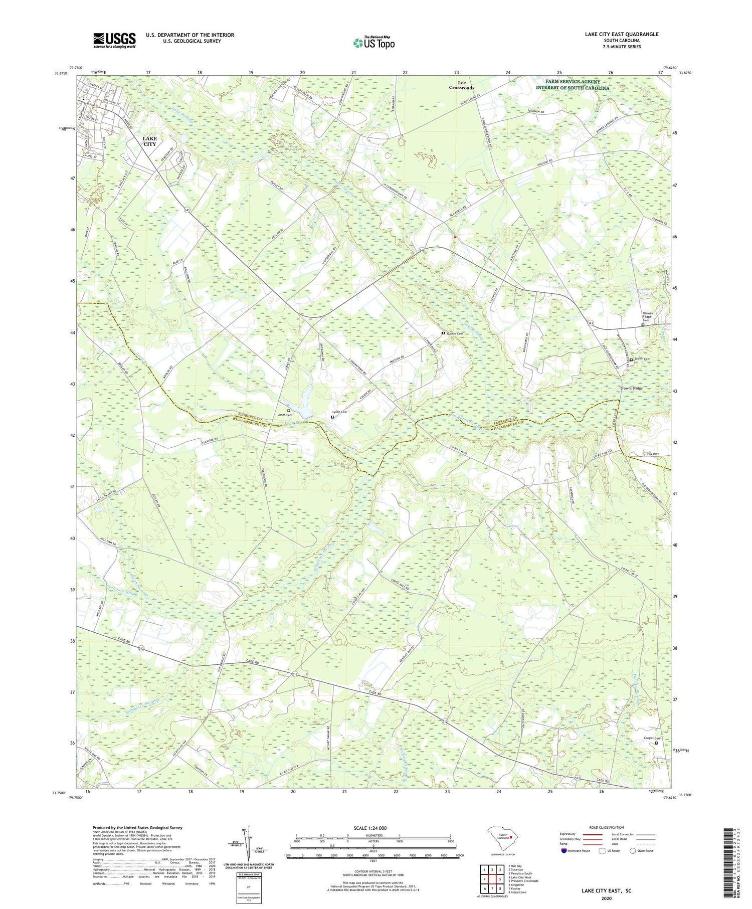 Lake City East South Carolina US Topo Map Image