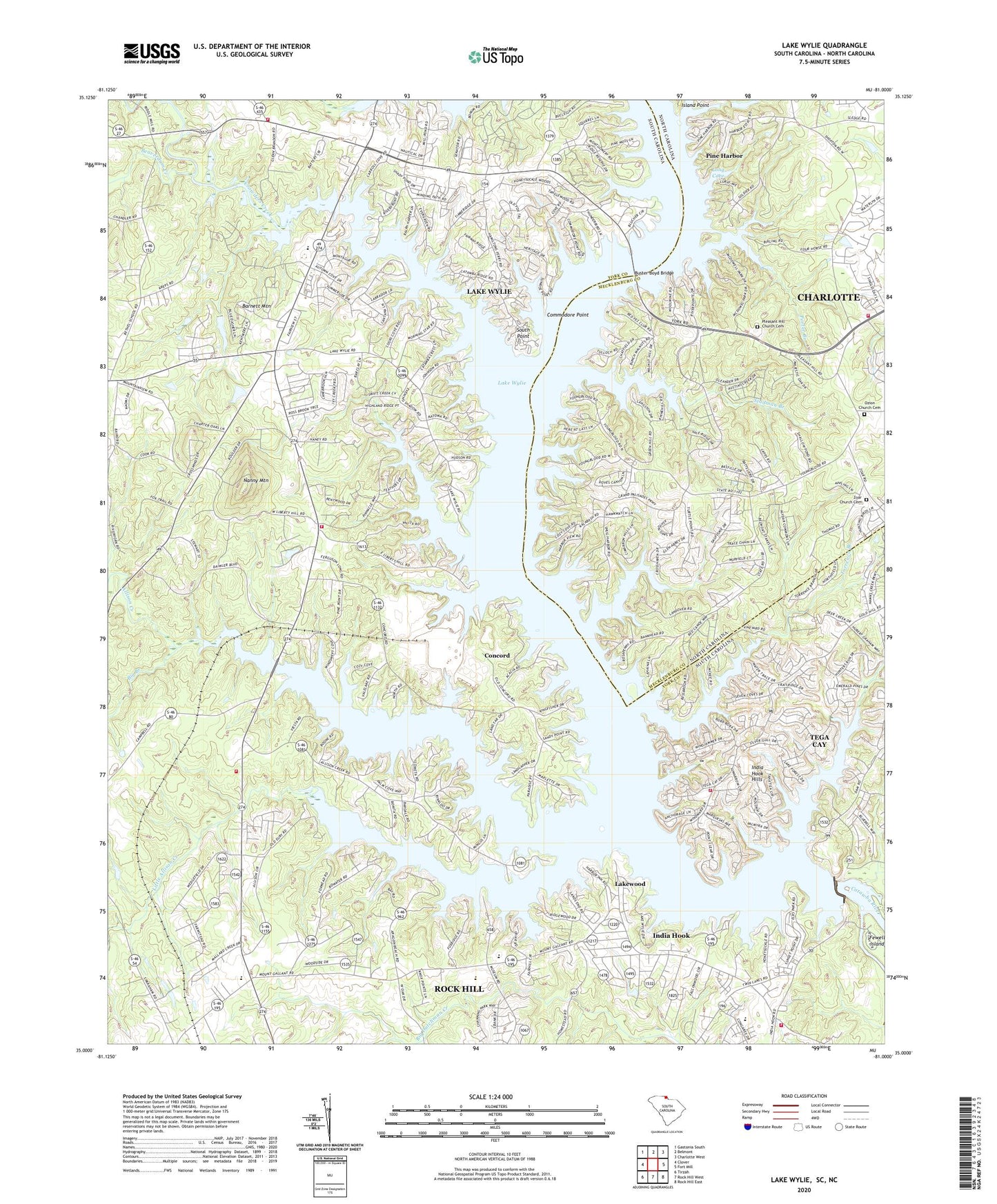 Lake Wylie South Carolina US Topo Map Image