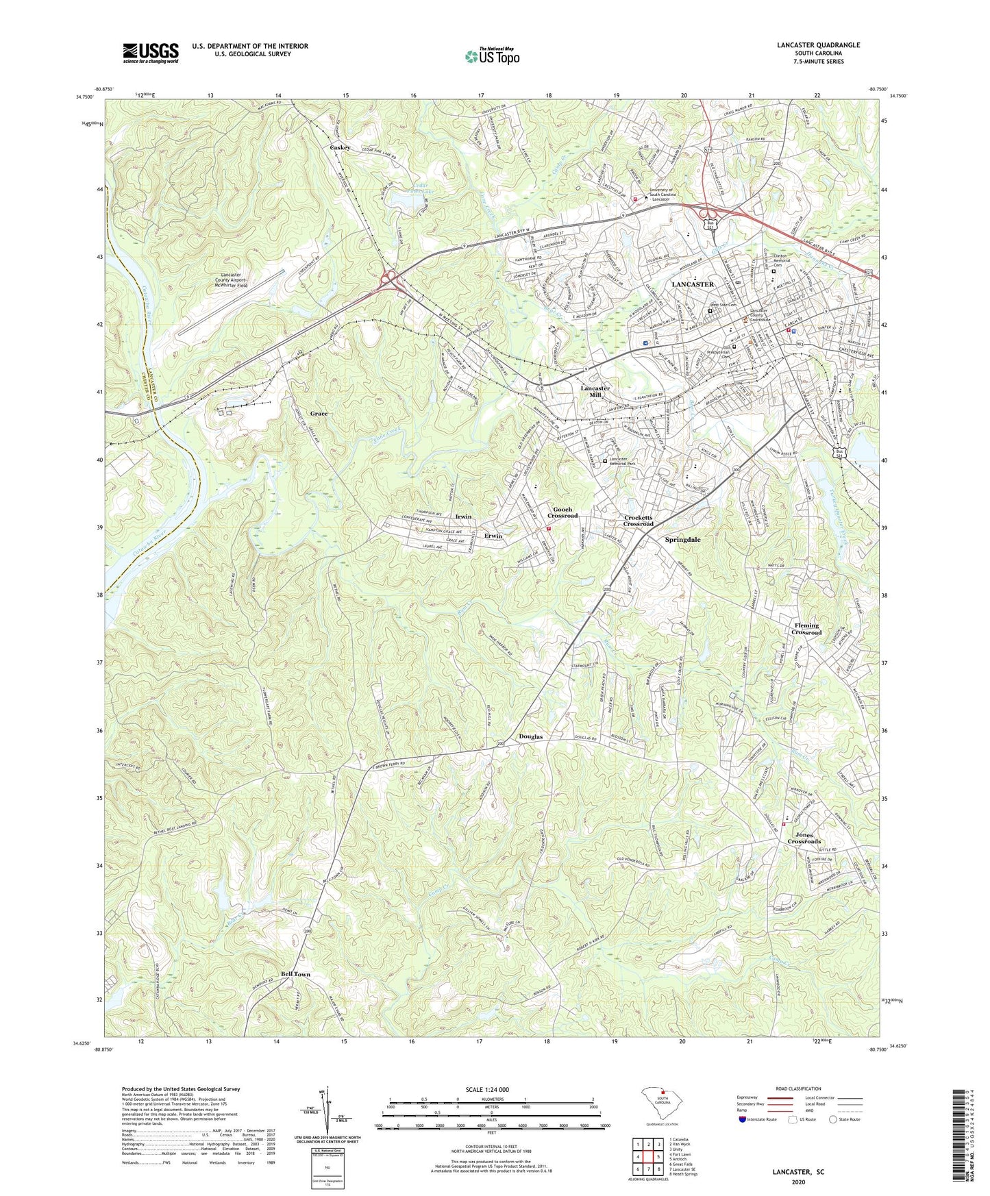 Lancaster South Carolina US Topo Map Image