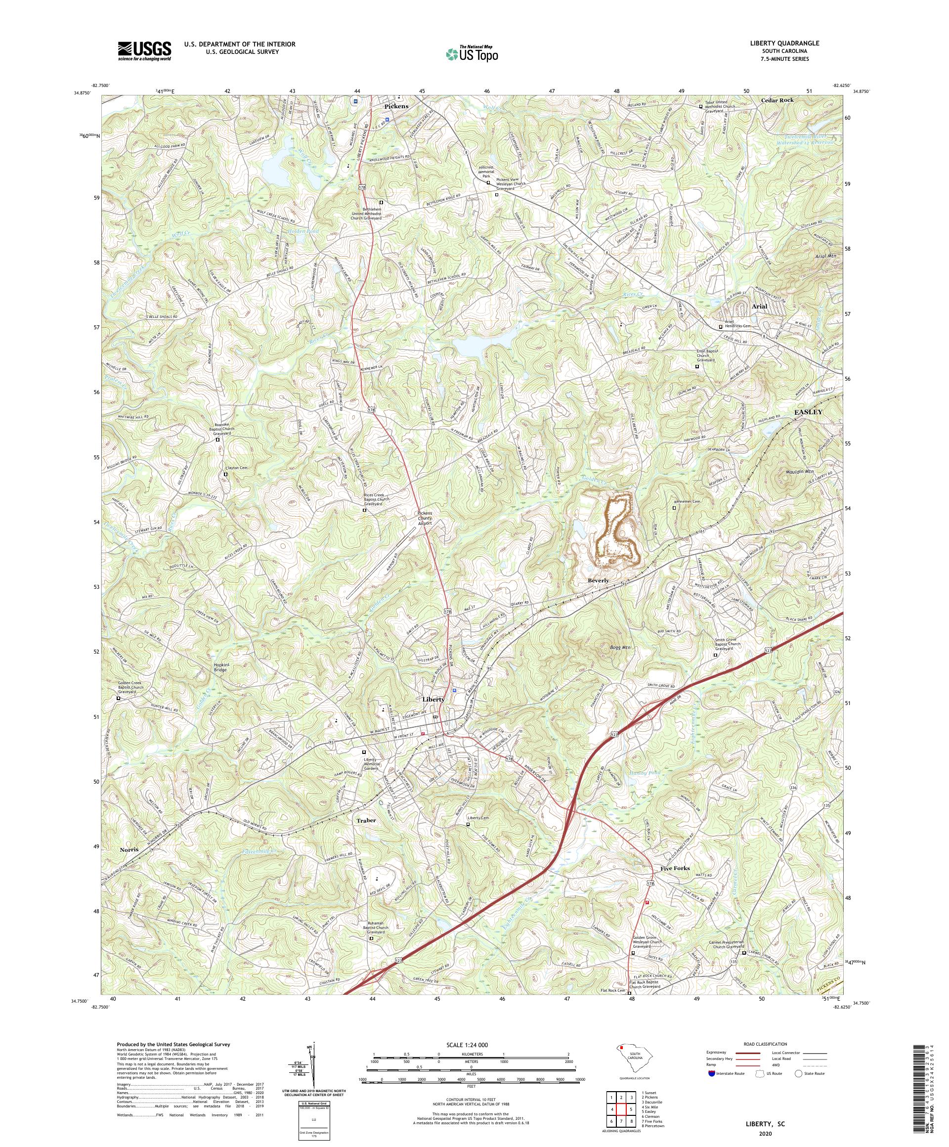 Liberty South Carolina US Topo Map – MyTopo Map Store