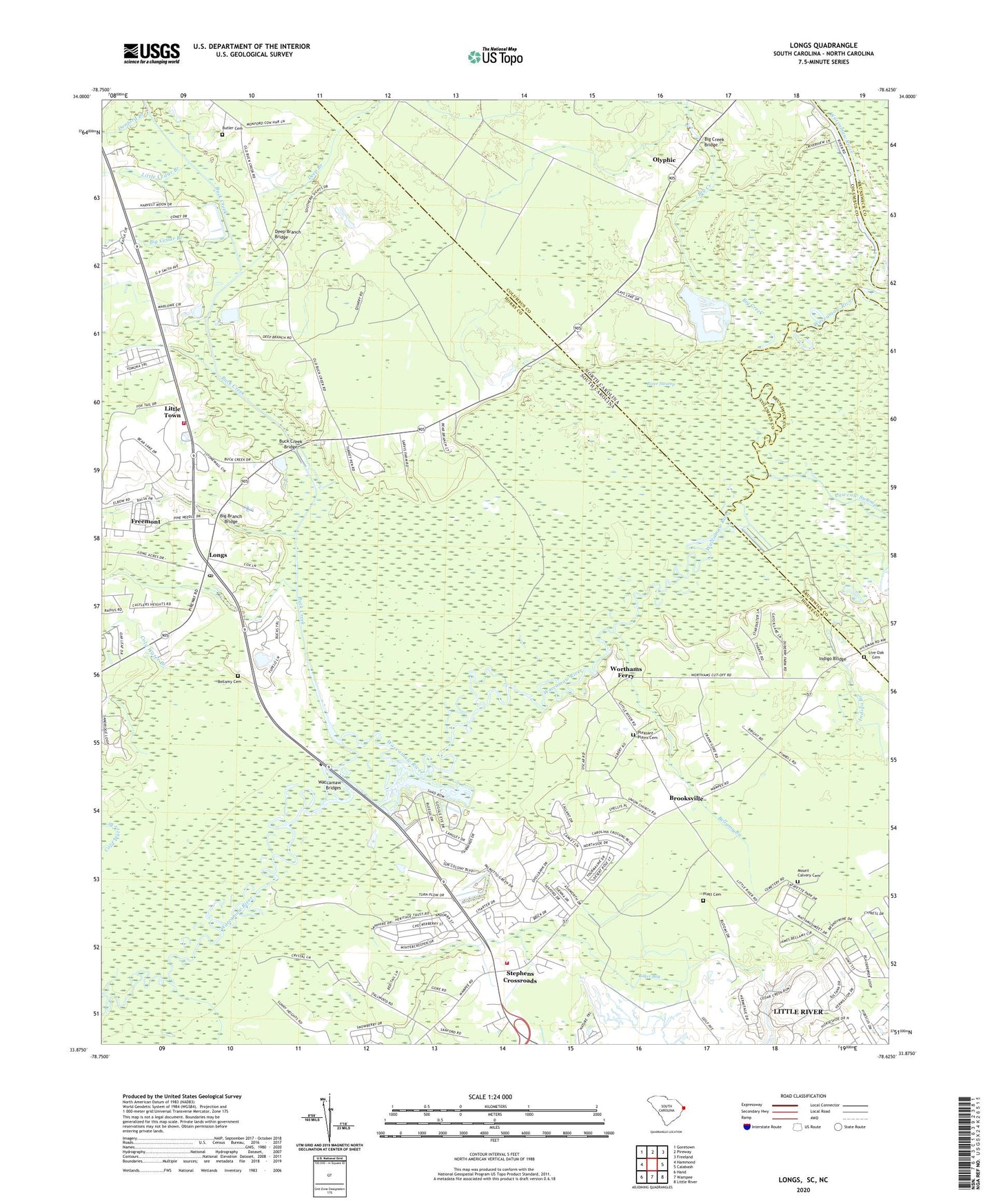 Longs South Carolina US Topo Map Image