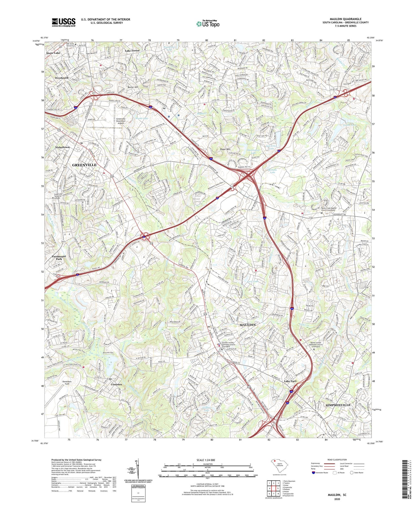 Mauldin South Carolina US Topo Map Image