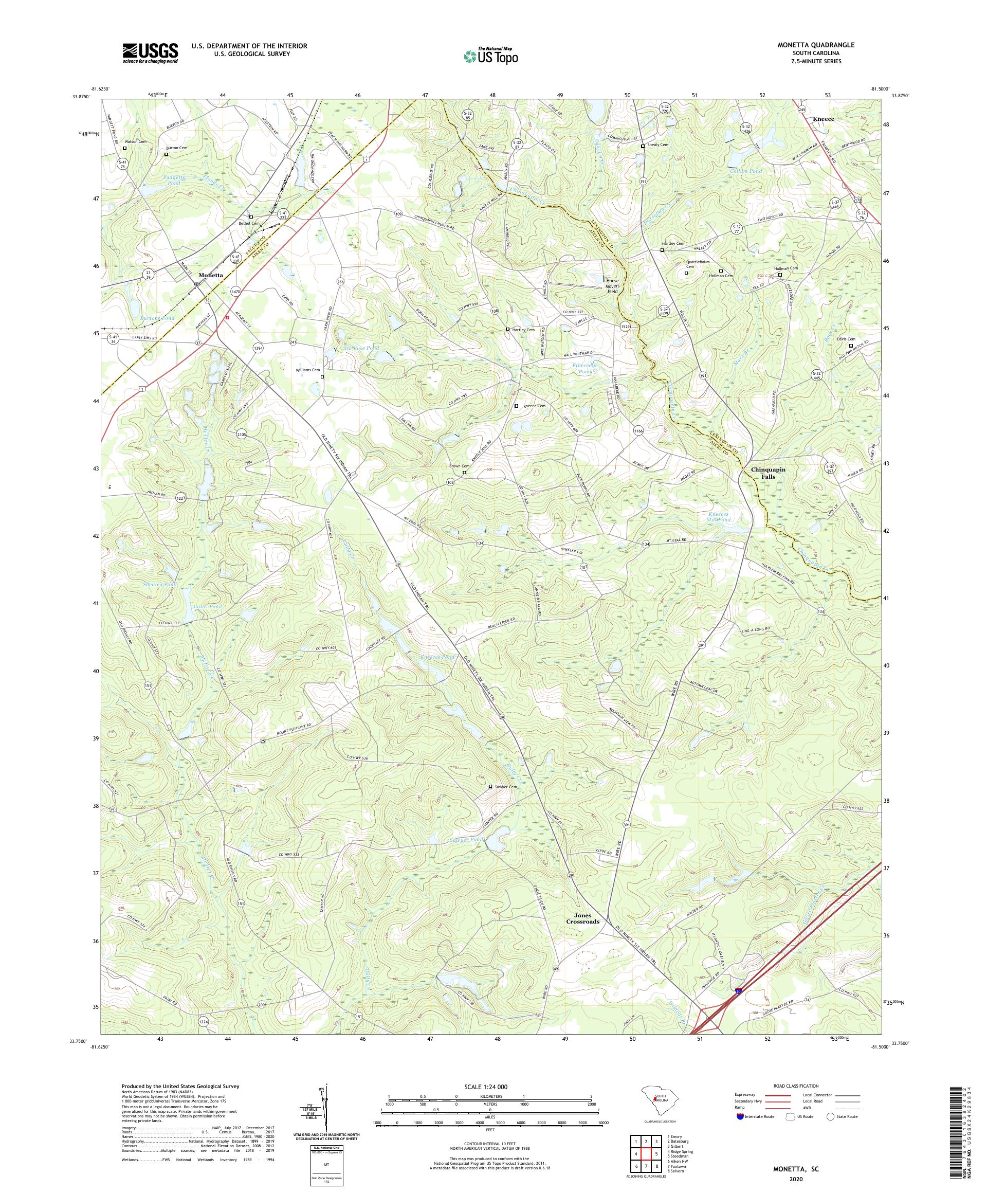 Monetta South Carolina US Topo Map – MyTopo Map Store