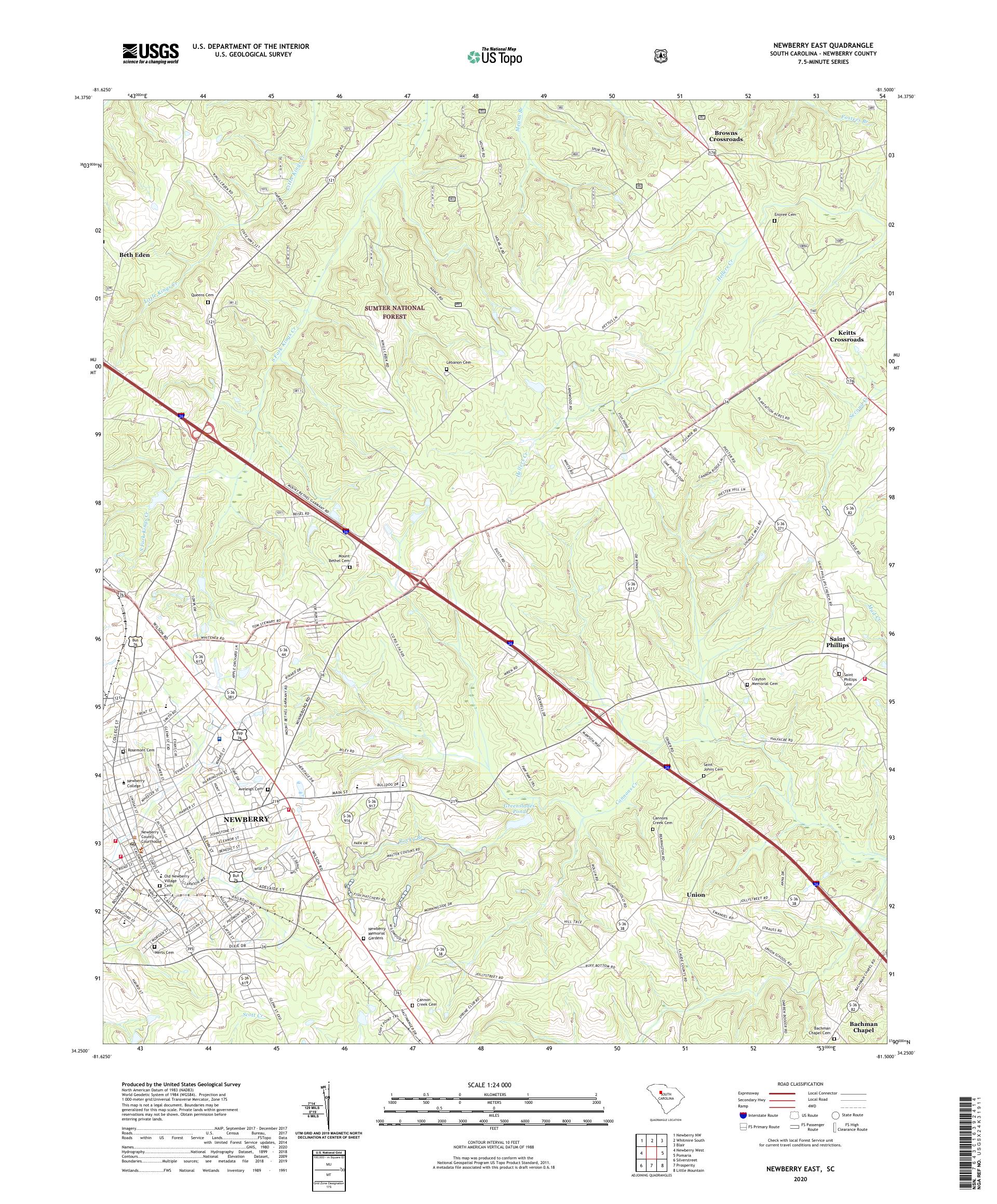 Newberry East South Carolina US Topo Map – MyTopo Map Store