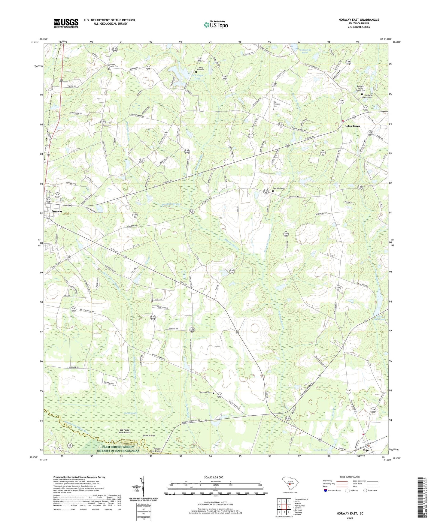 Norway East South Carolina US Topo Map Image