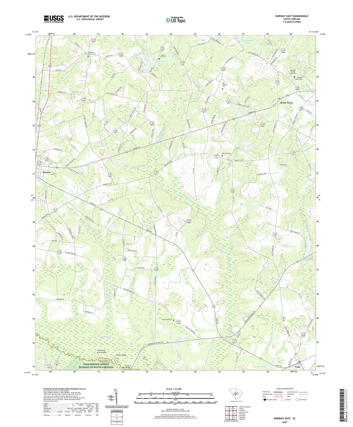 Norway East South Carolina US Topo Map Image