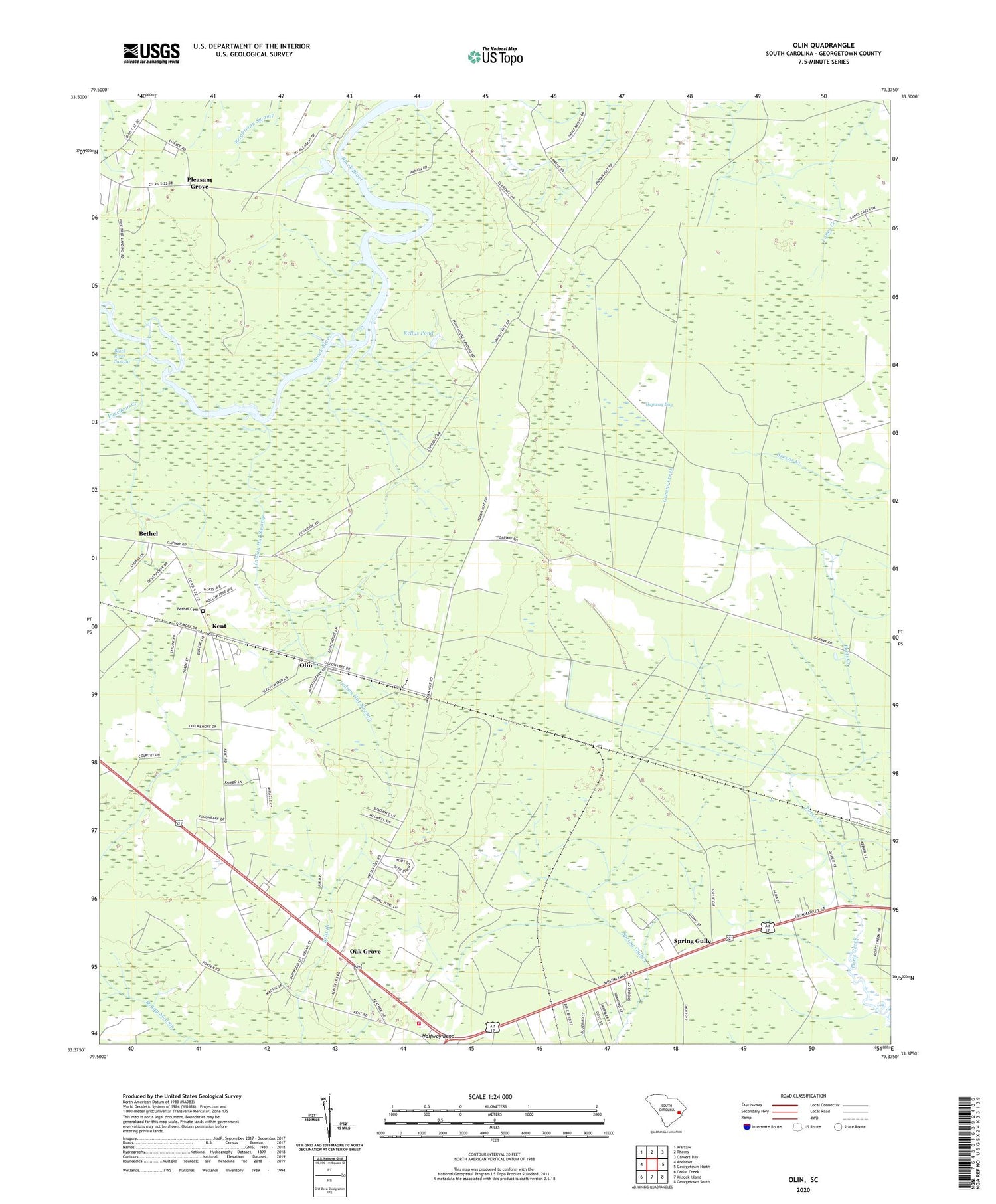 Olin South Carolina US Topo Map Image