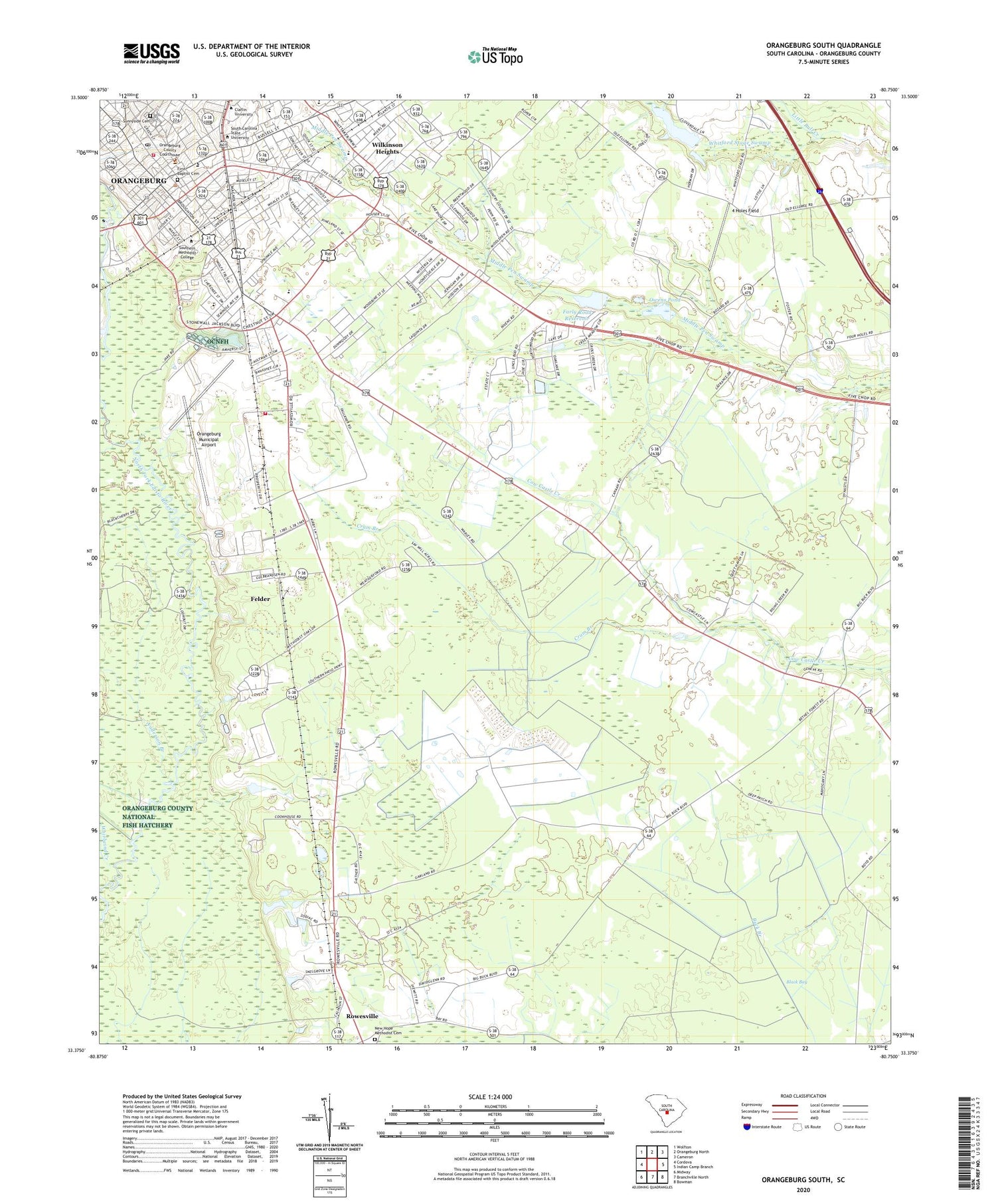 Orangeburg South South Carolina US Topo Map Image