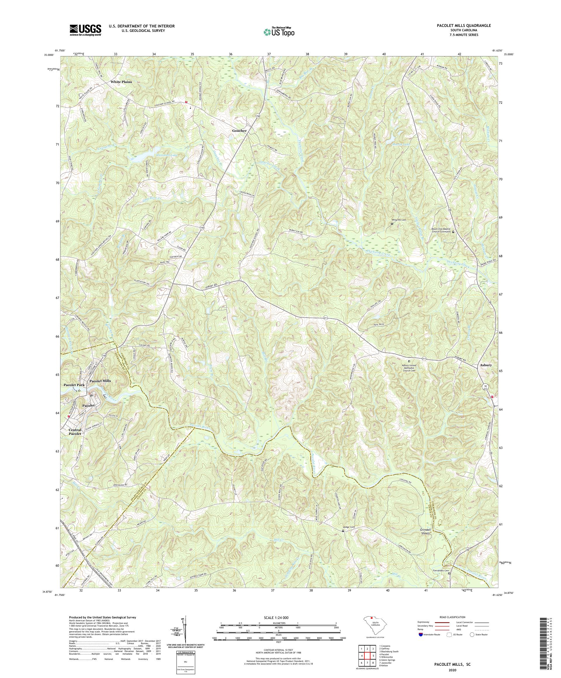 Pacolet Mills South Carolina US Topo Map – MyTopo Map Store
