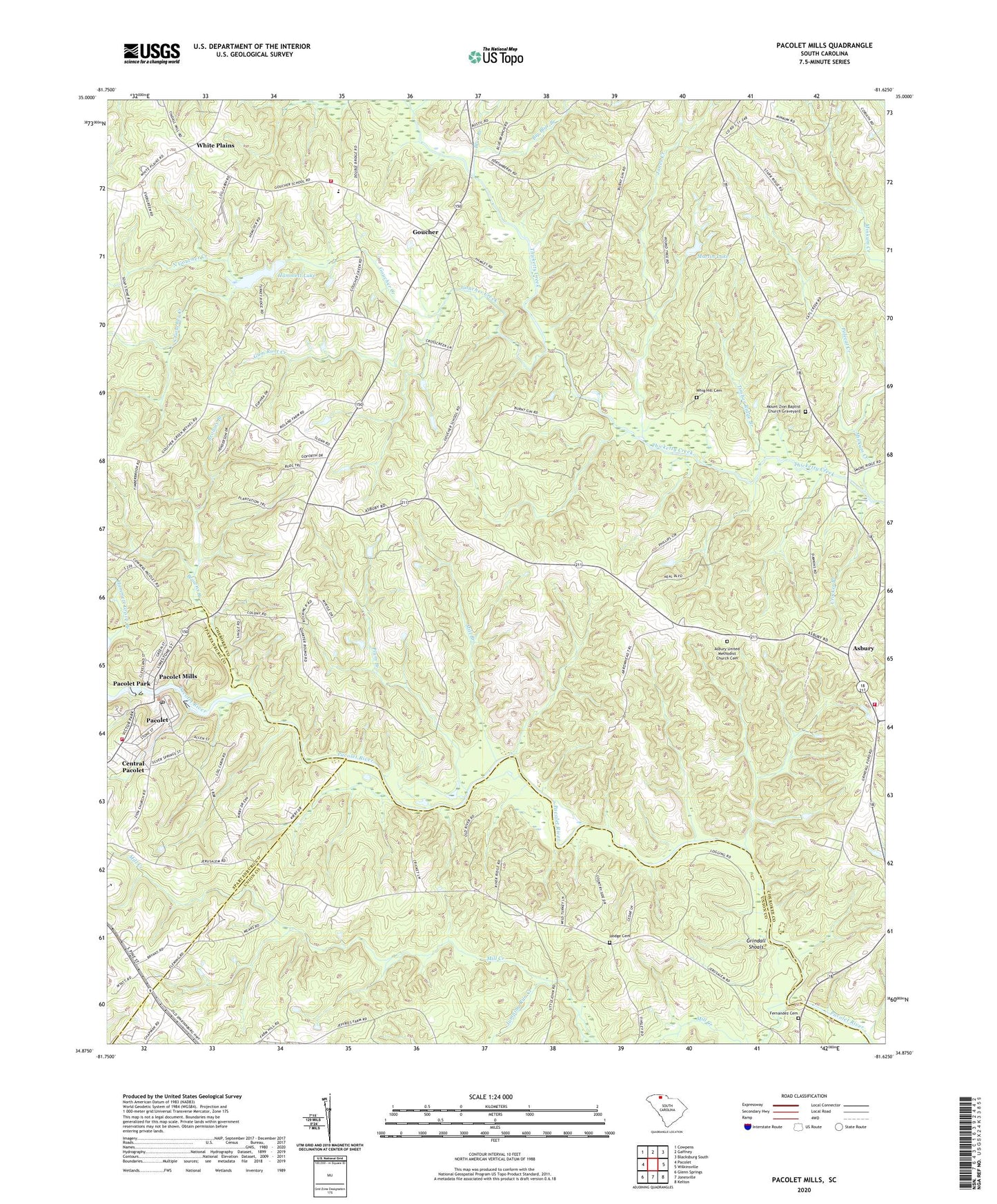 Pacolet Mills South Carolina US Topo Map Image