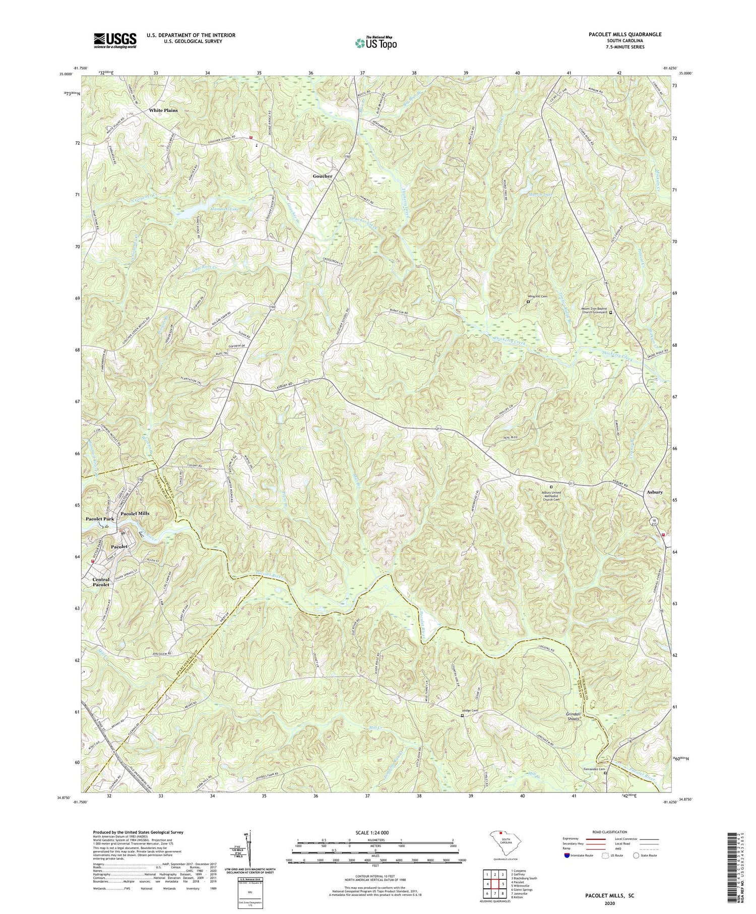 Pacolet Mills South Carolina US Topo Map Image