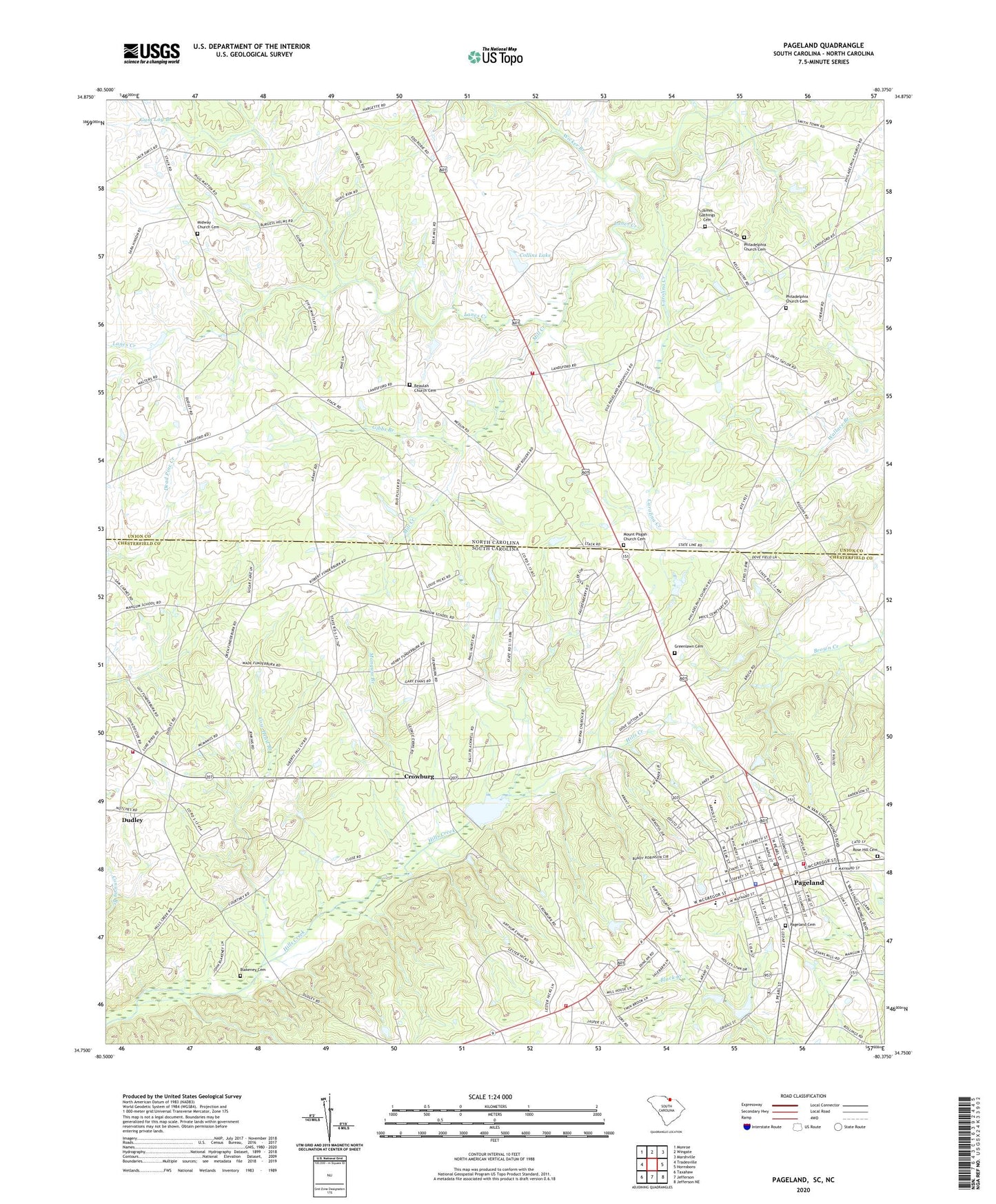 Pageland South Carolina US Topo Map Image