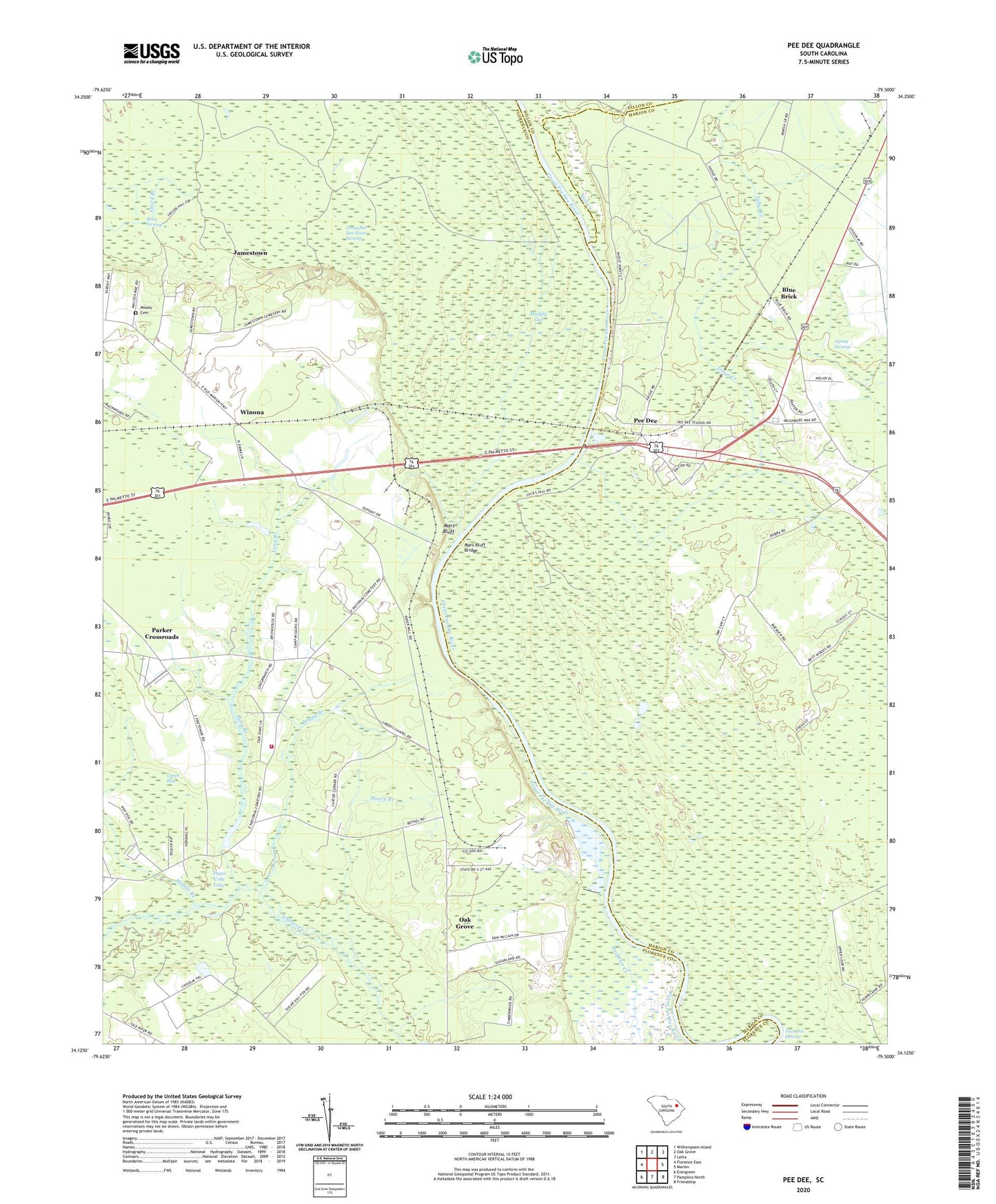 Pee Dee South Carolina US Topo Map Image