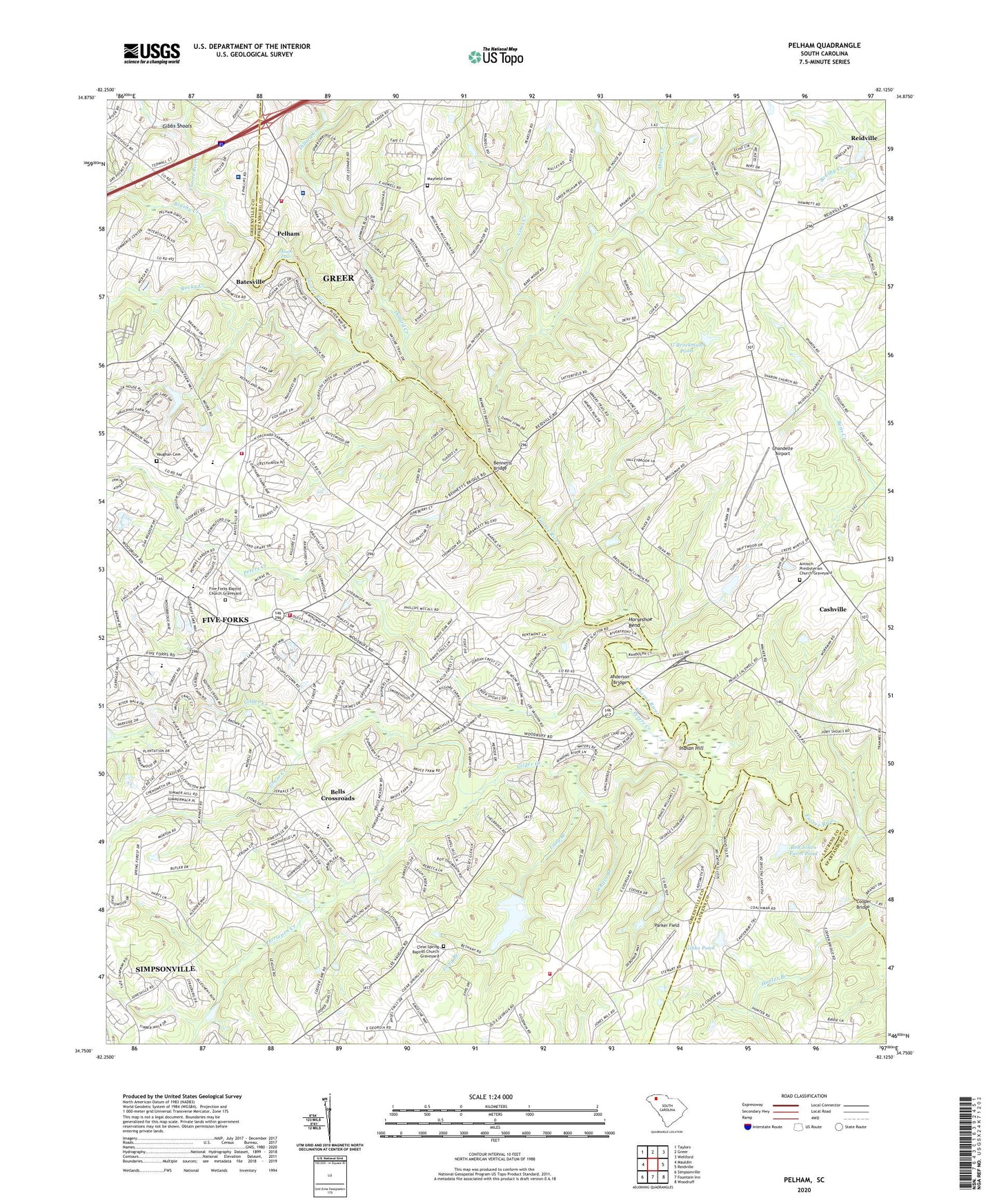 Pelham South Carolina US Topo Map Image