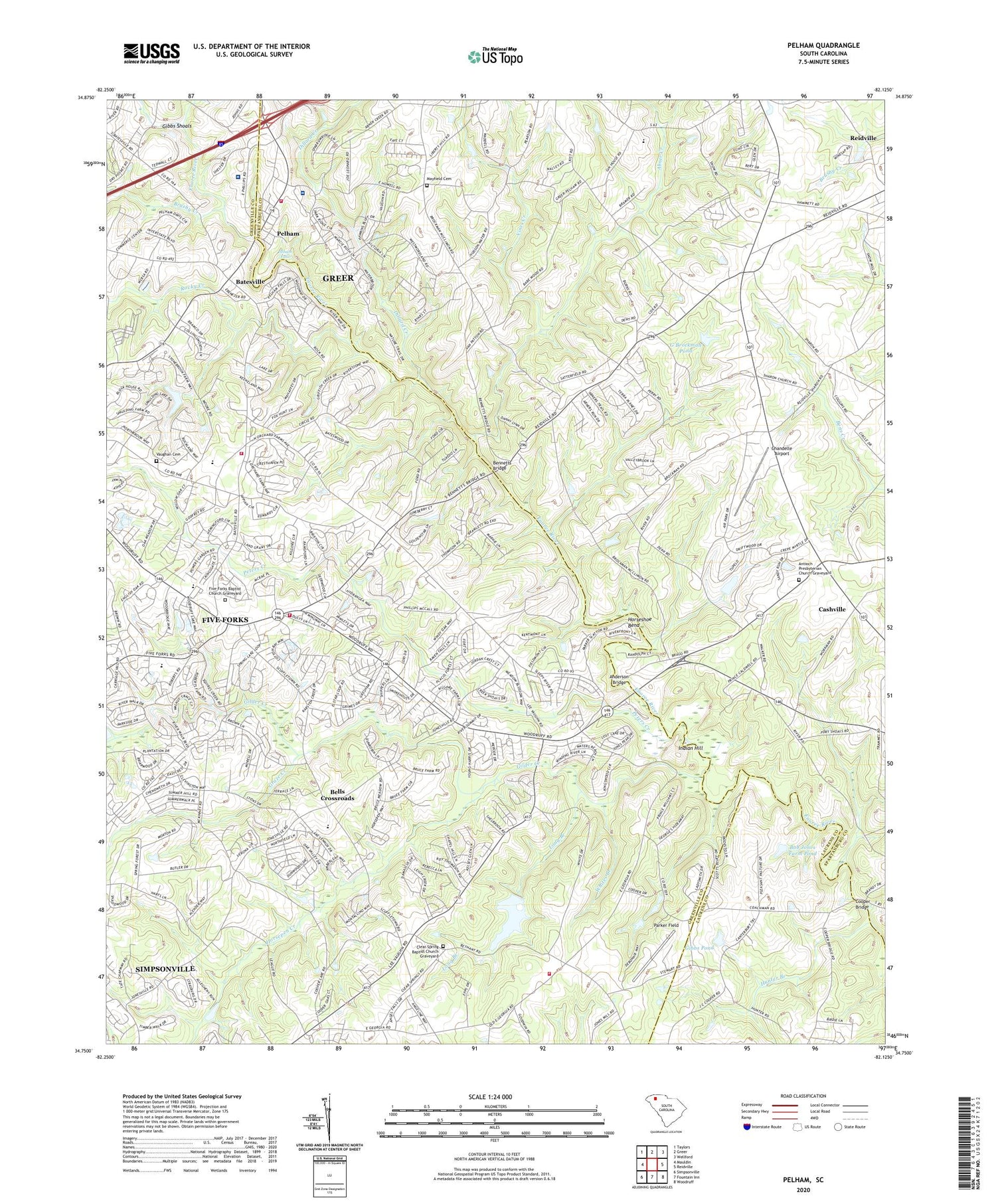 Pelham South Carolina US Topo Map Image