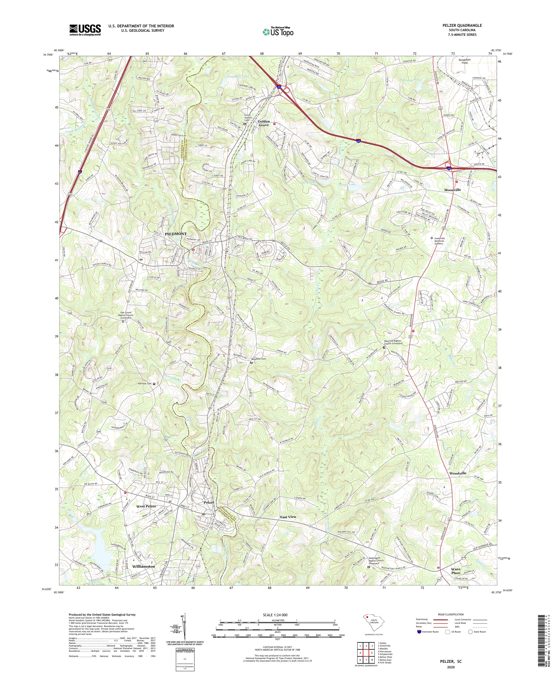 Pelzer South Carolina US Topo Map – MyTopo Map Store