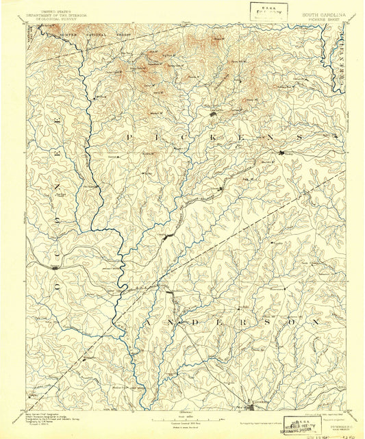 Historic 1894 Pickens South Carolina 30'x30' Topo Map Image
