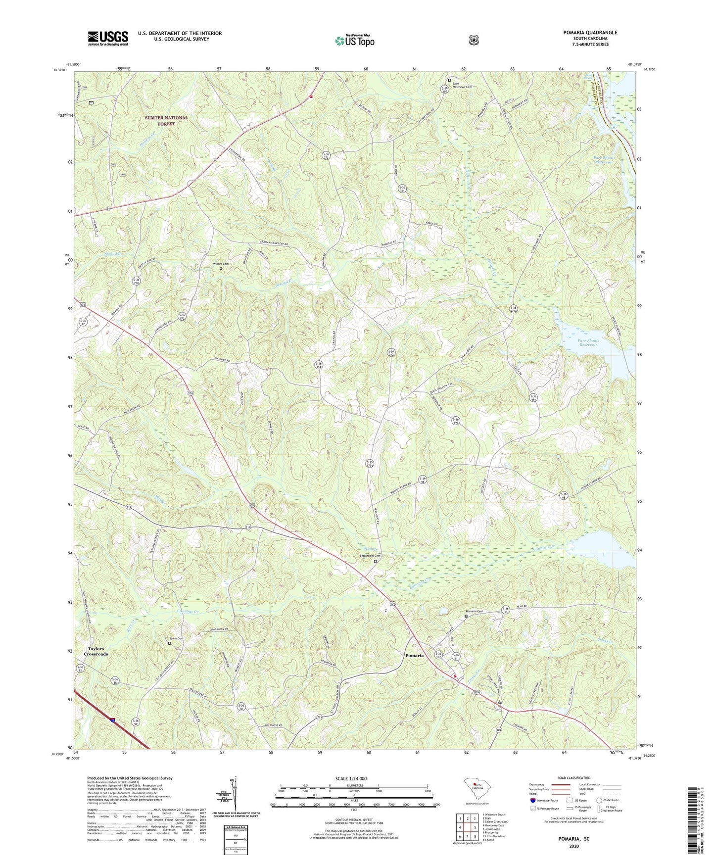 Pomaria South Carolina US Topo Map Image