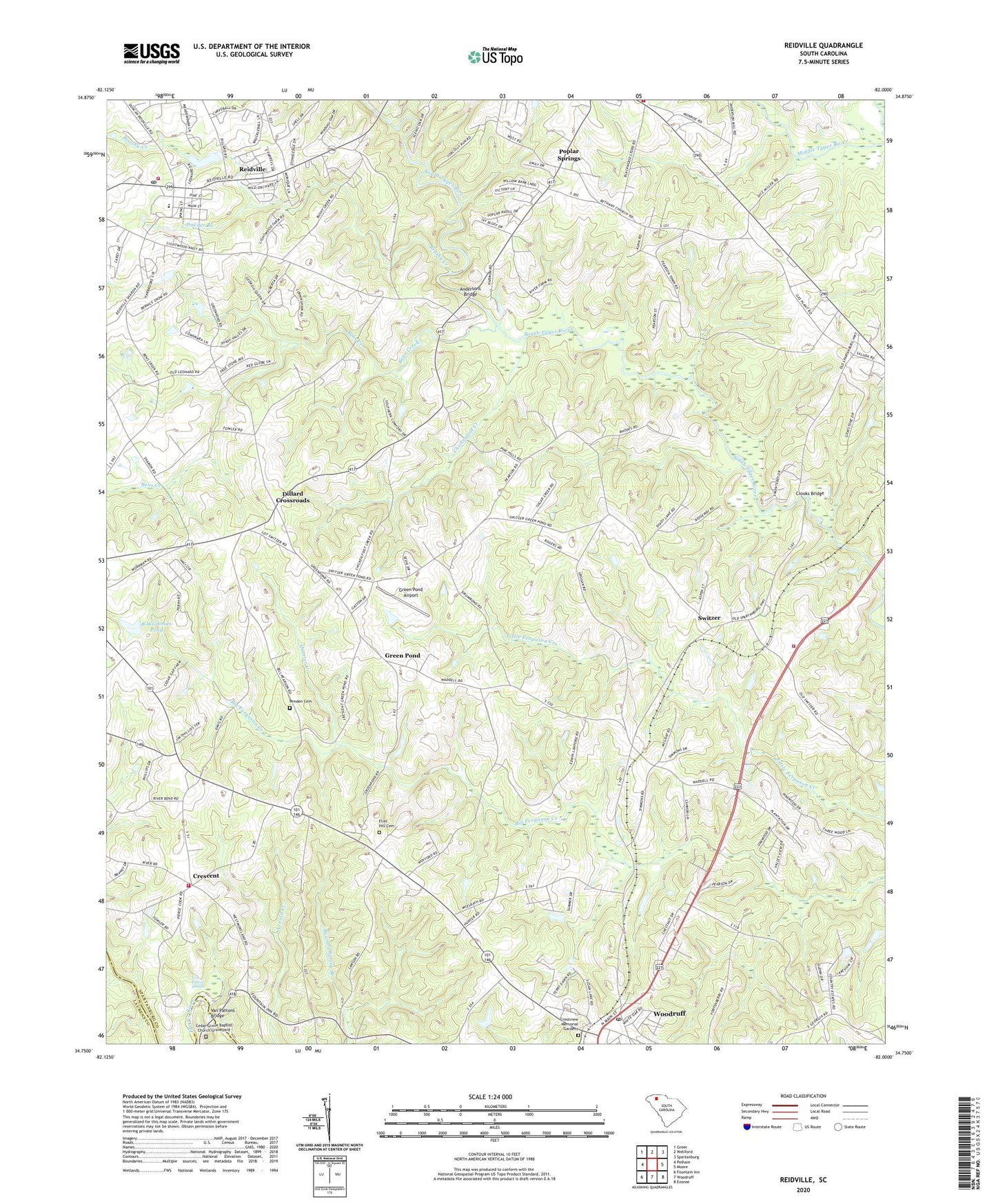 Reidville South Carolina US Topo Map Image